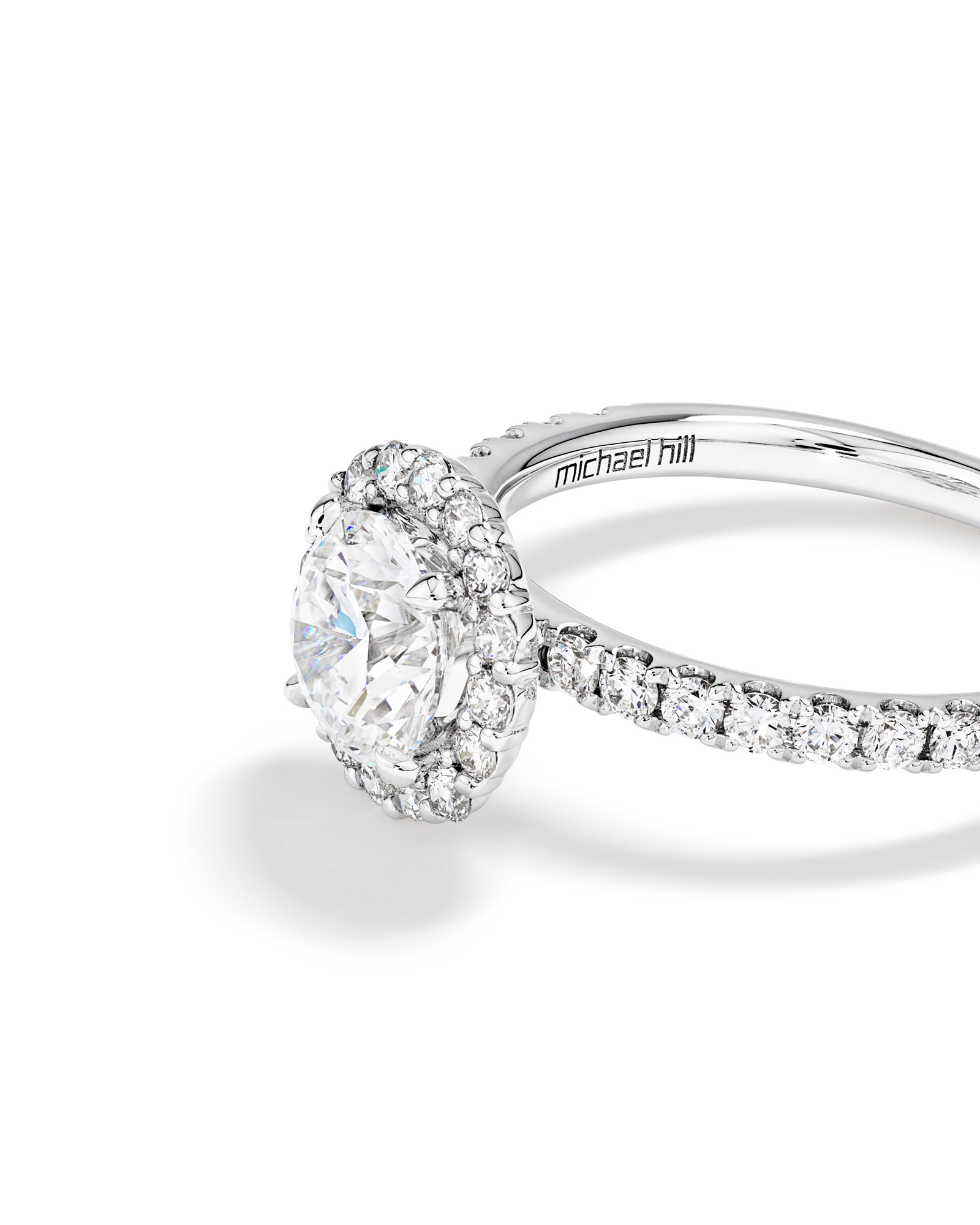 1.79 Carat TW Round Brilliant Laboratory-Grown Diamond Halo Engagemet Ring 14kt White Gold