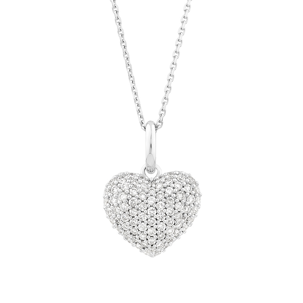 Pendentif Coeur Pavé avec 0,39 Carat TW de Diamants en Or Blanc 10kt