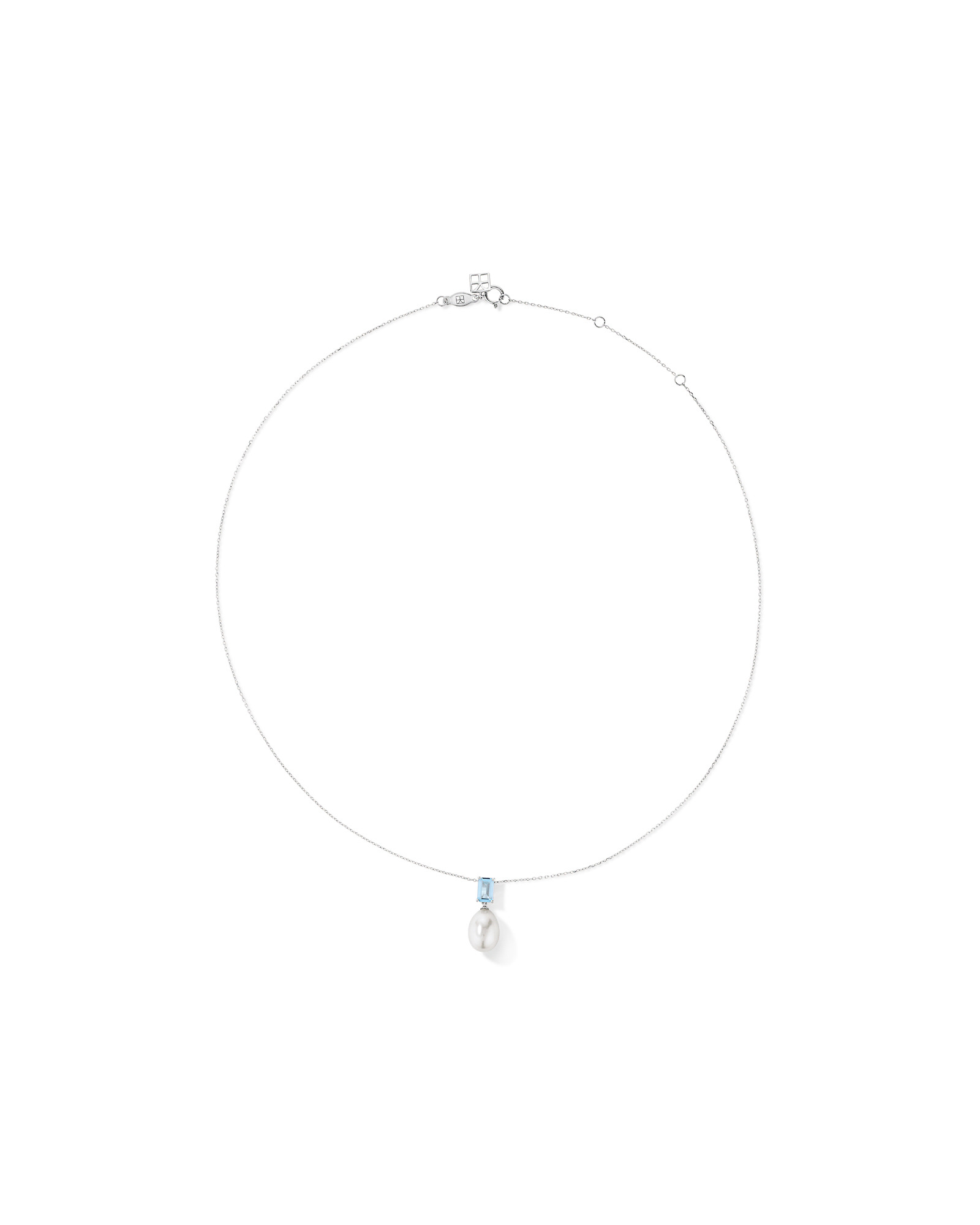 Collier pendentif en or blanc 10 carats, orné d'aigue-marine et de perles de culture d'eau douce