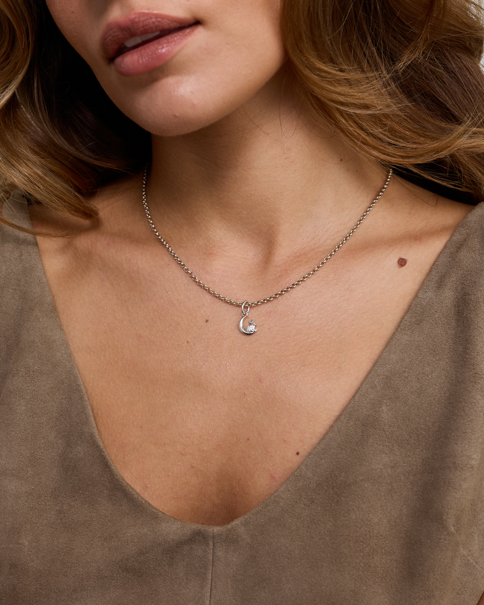 Moon Rabbit Pendant with Cubic Zirconia in Sterling Silver