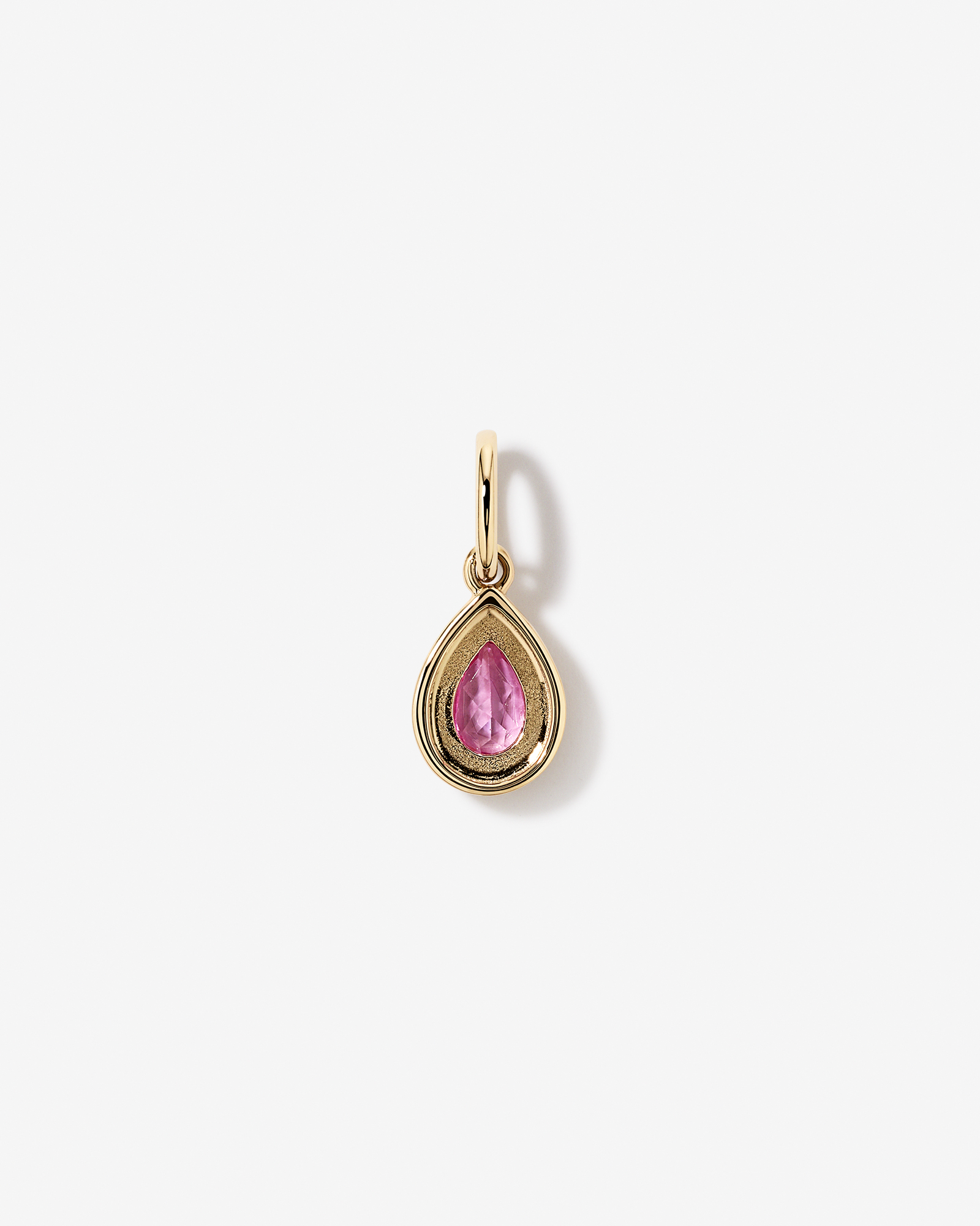 Bezel Pear Cut Created Pink Sapphire Pendant in 10kt Yellow Gold