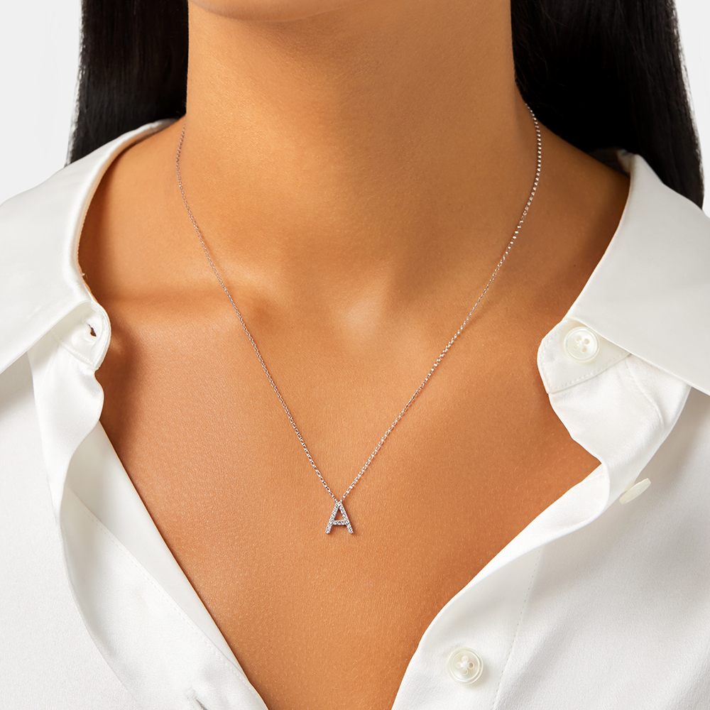 A' Initial necklace with 0.10 Carat TW of Diamonds in 10kt White Gold