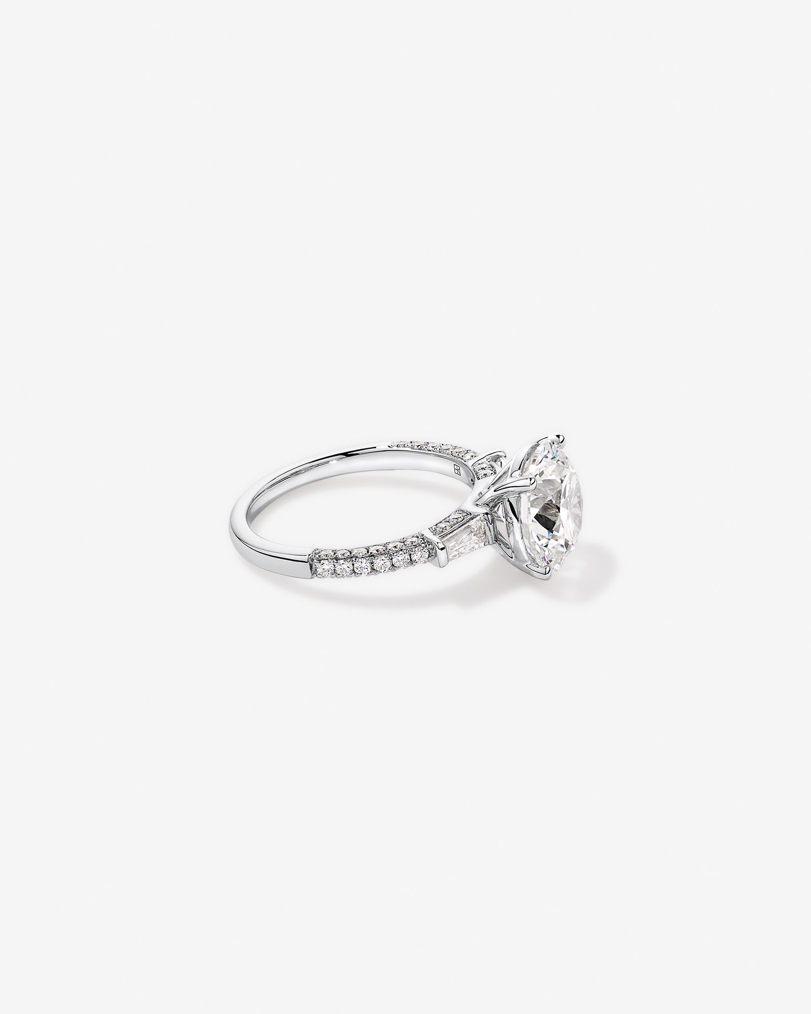 4.59 Carat TW Round Brilliant & Baguette Laboratory-Grown Diamond Engagement Ring in 18kt White Gold