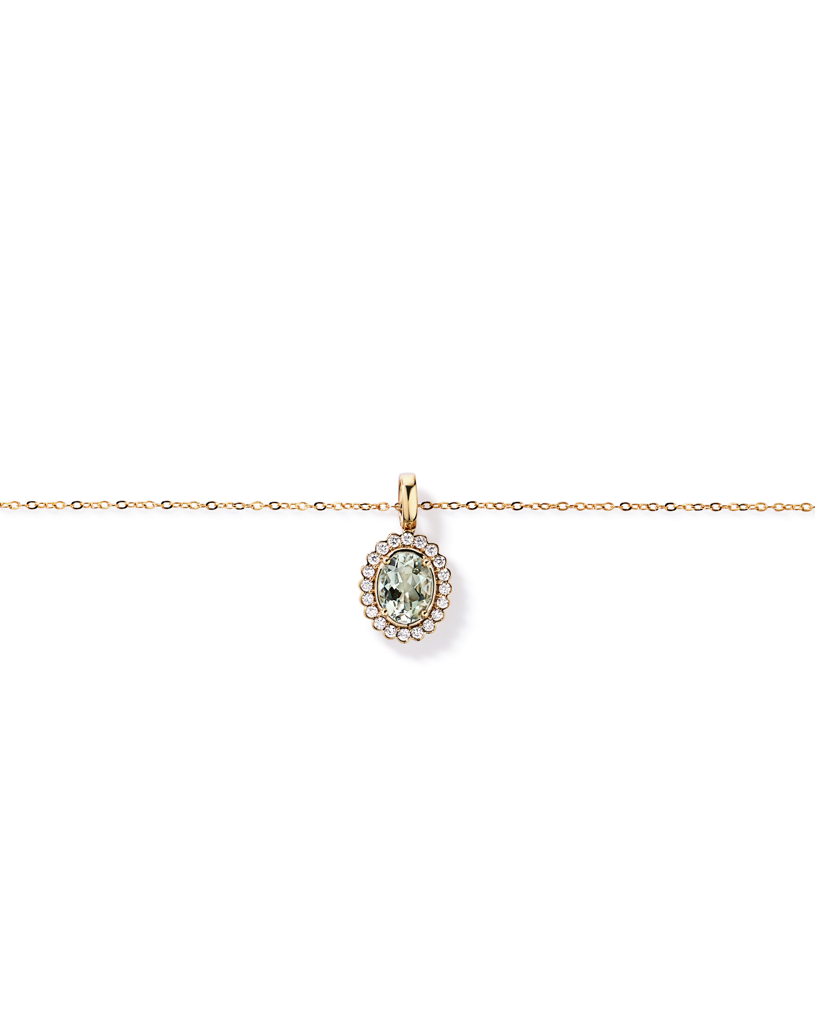 Améthyste verte & 0,20TW de pendentif halo en diamant avec chaîne en or jaune 10 carats