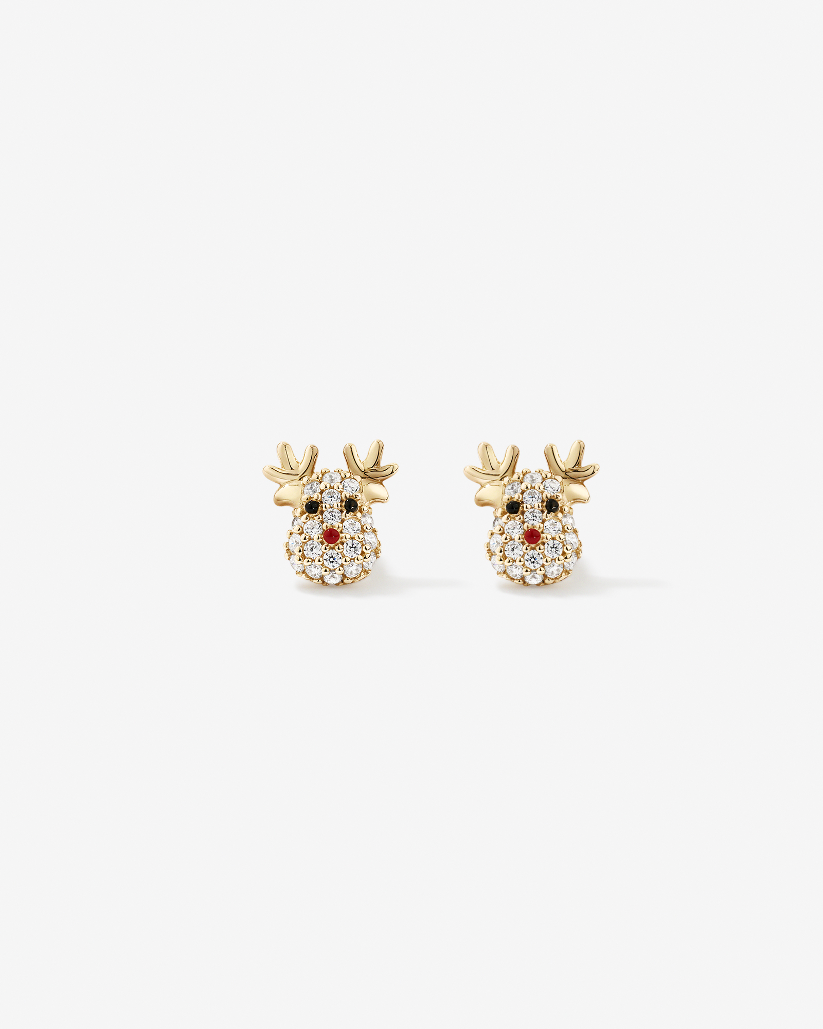Reindeer Stud Earrings with Cubic Zirconia in 10kt Yellow Gold
