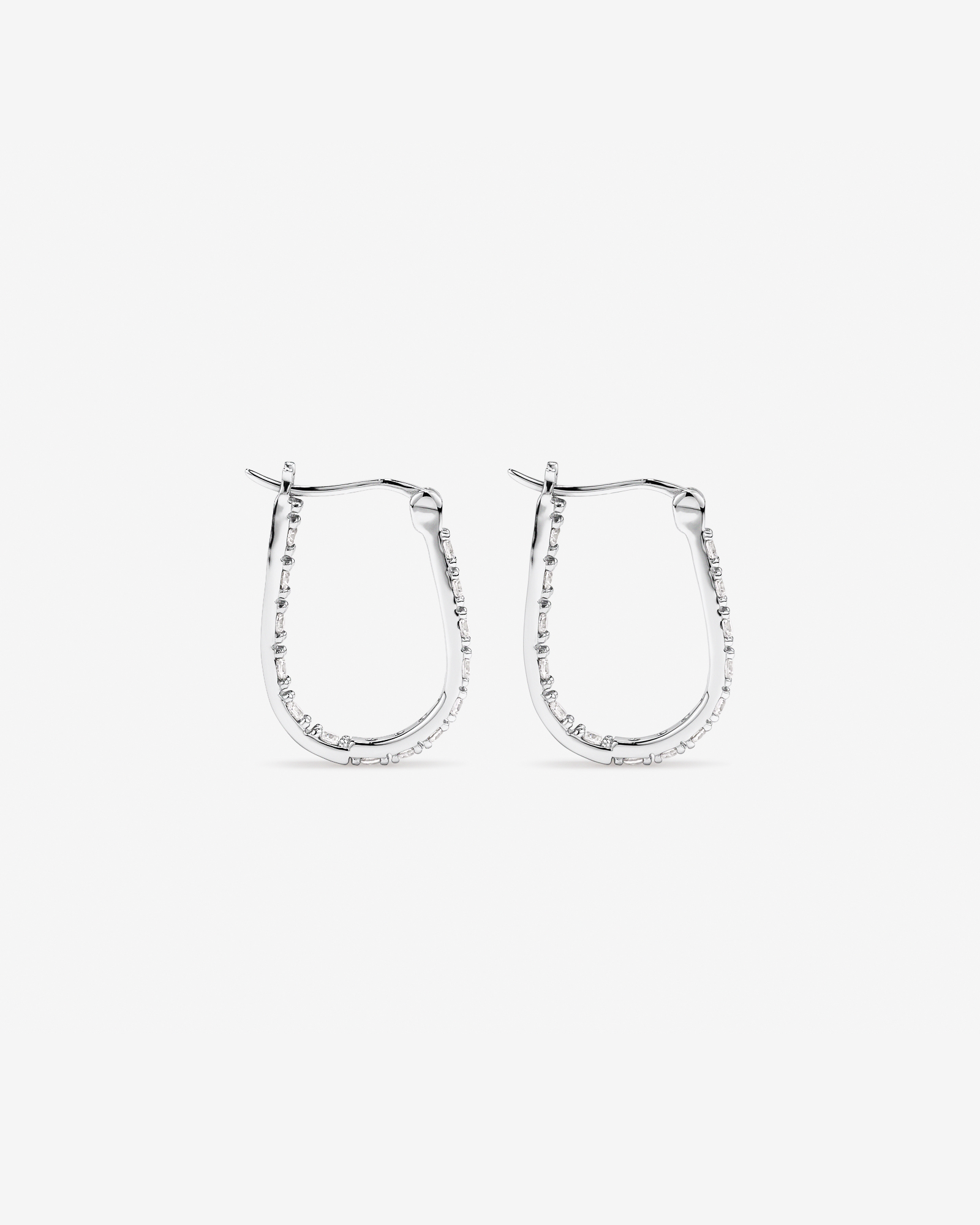 Pavé Cubic Zirconia Horseshoe Hoop Earrings in Sterling Silver