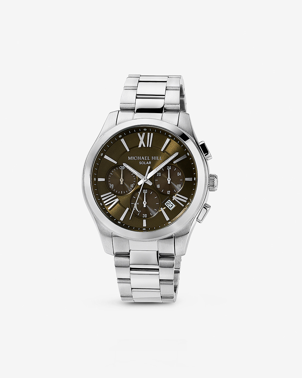 Montre chronographe solaire pour homme en acier inoxydable