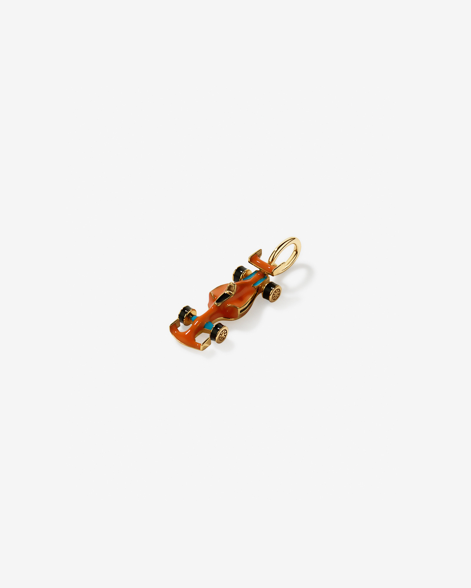 Orange Race Car Pendant in Sterling Silver with 10kt Yellow Gold Bail