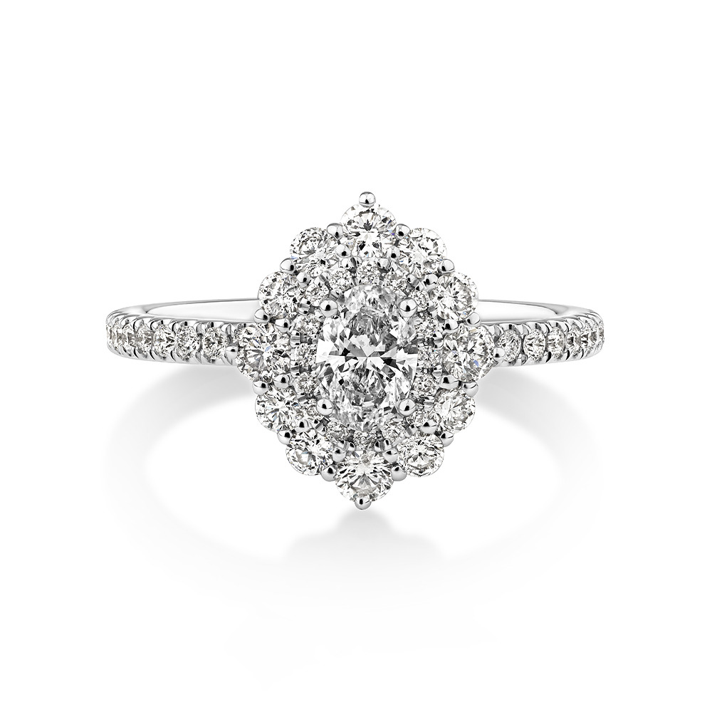 Sir Michael Hill Designer Oval Engagement Ring with 0.92 Carat TW Diamonds in 18kt White Gold
