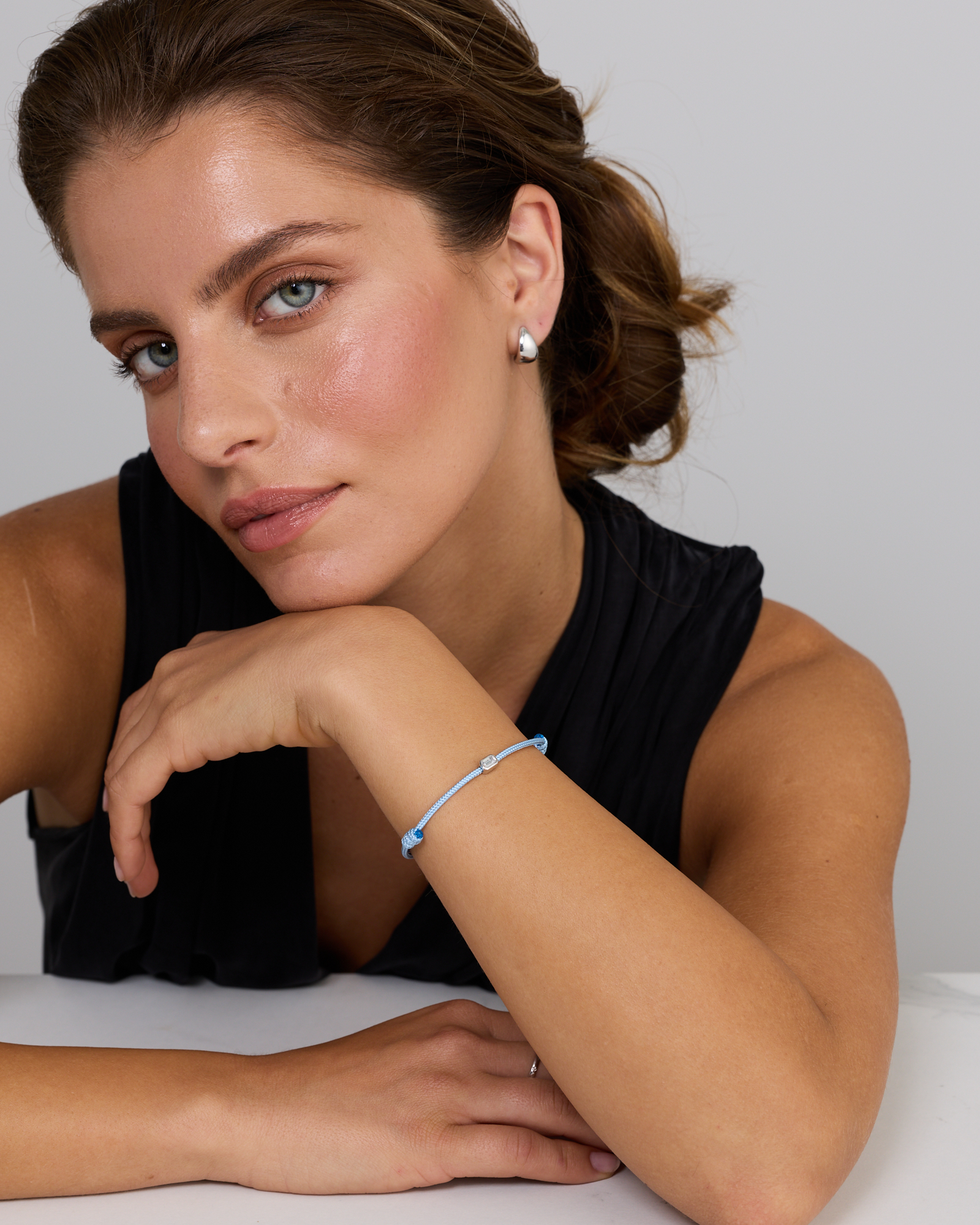 Emerald Cut Cubic Zirconia Cord Bracelet in Cool Blue
