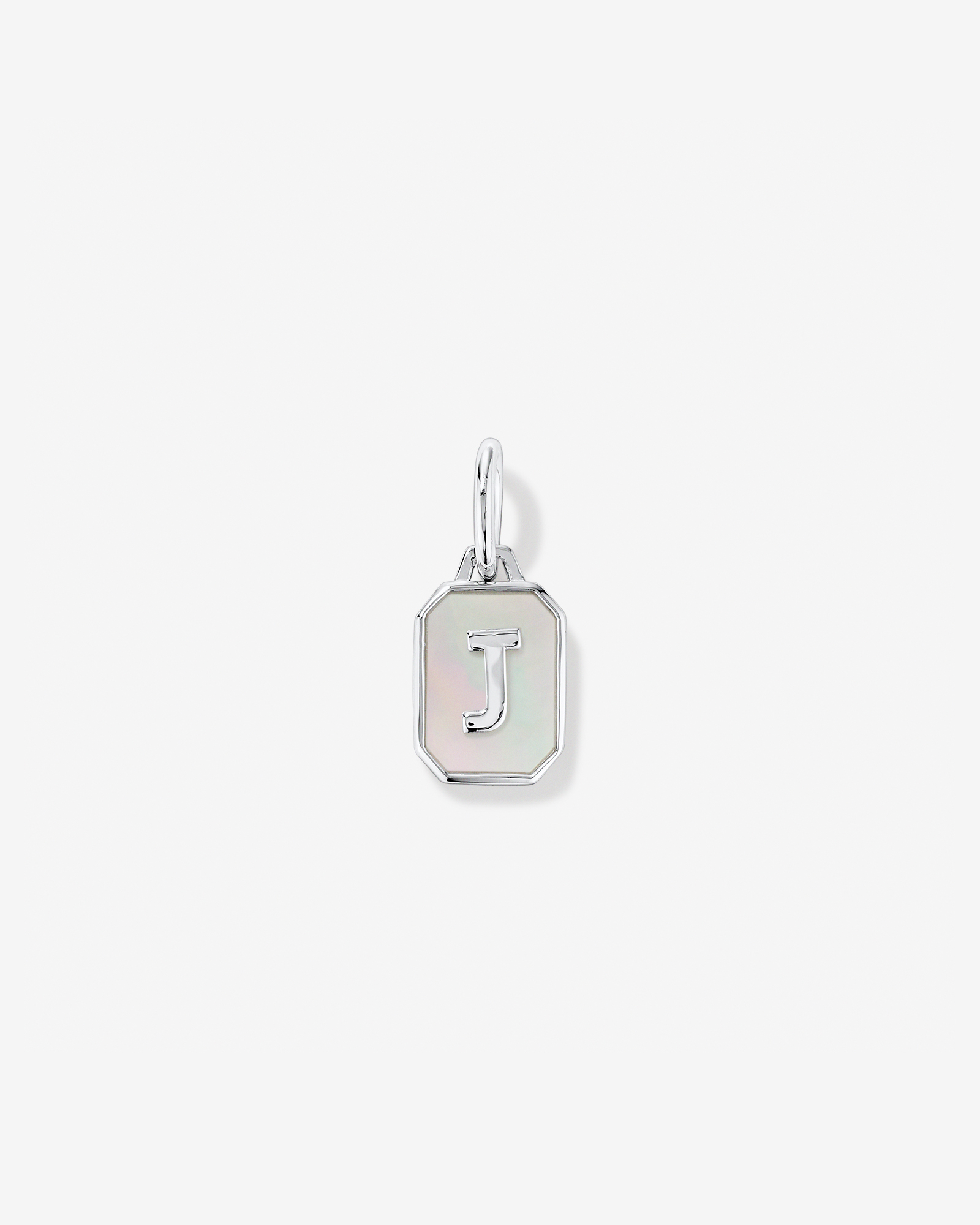Letter J Mother of Pearl Initial Pendant in Sterling Silver