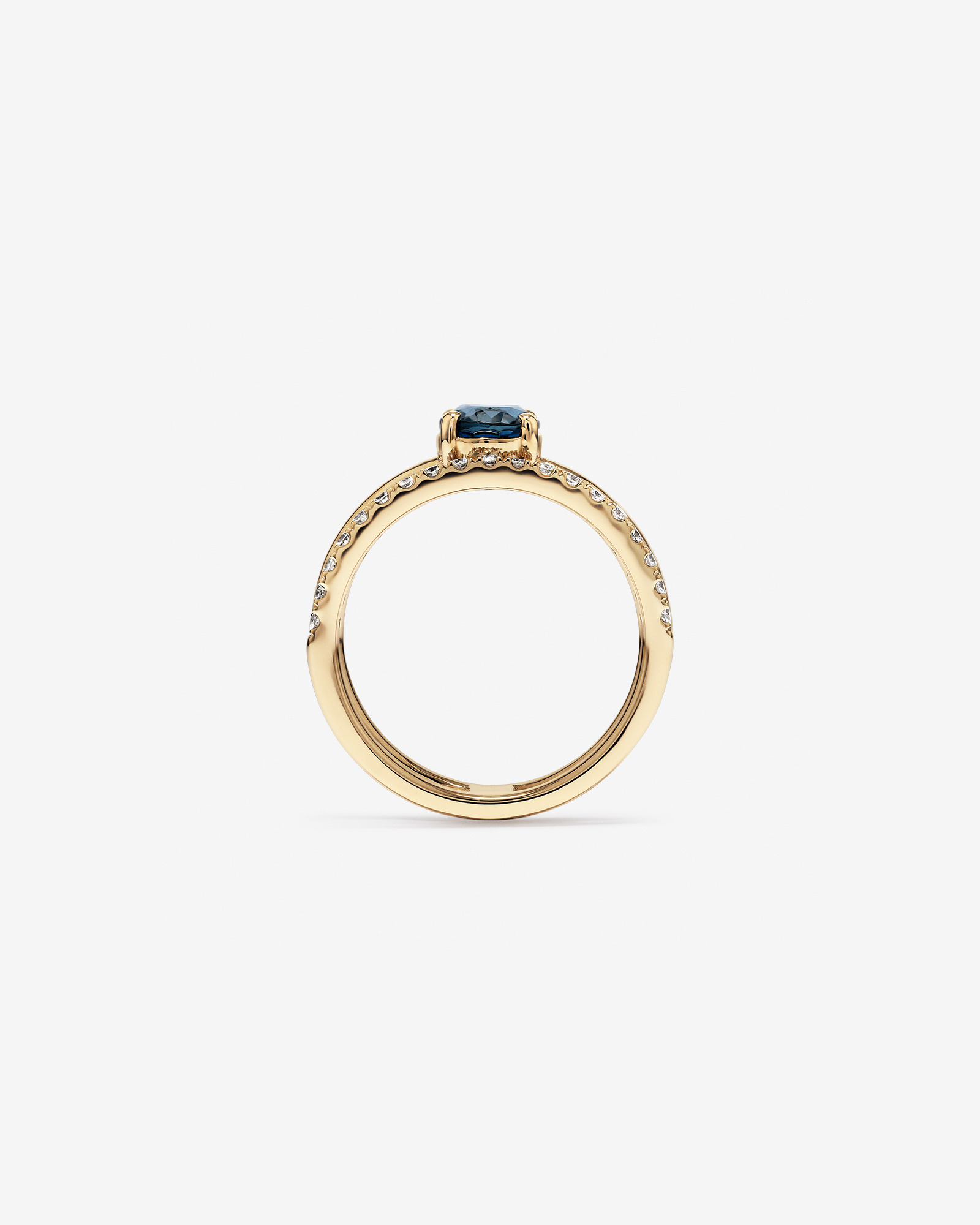 Bague à Double Anneau avec Topaze Bleu London et 0,25 Carat PT de Diamants en Or Jaune 10 carats