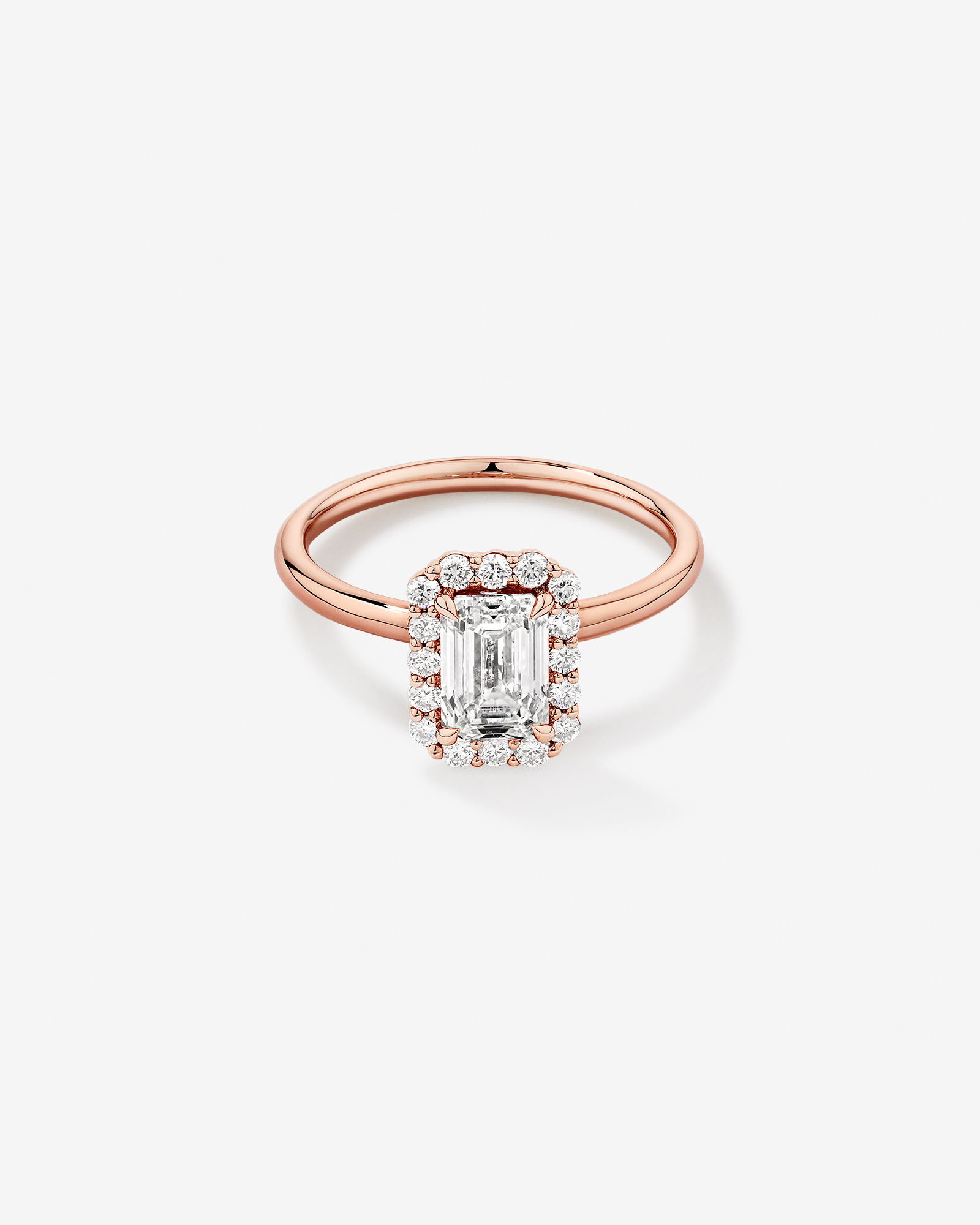 1.46 Carat TW Emerald Cut Laboratory-Grown Diamond Halo Engagement Ring in 14kt Rose Gold
