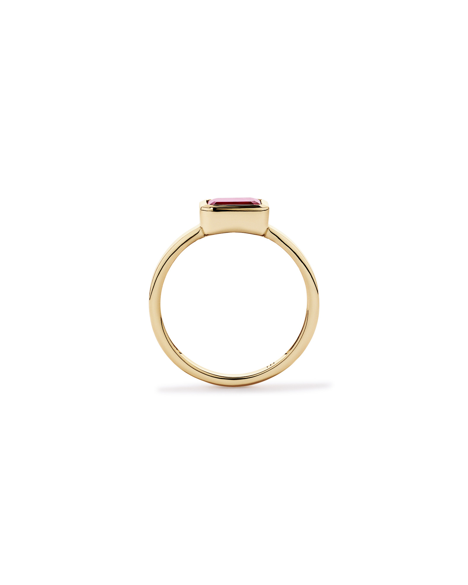 Created Ruby Bezel Ring 10kt Yellow Gold