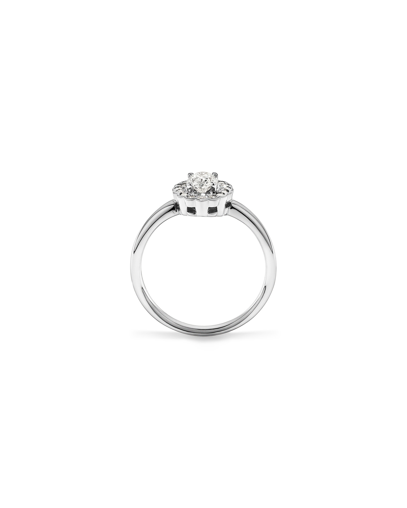 0.60 Carat TW Oval Diamond Floral Halo Ring in 14kt White Gold