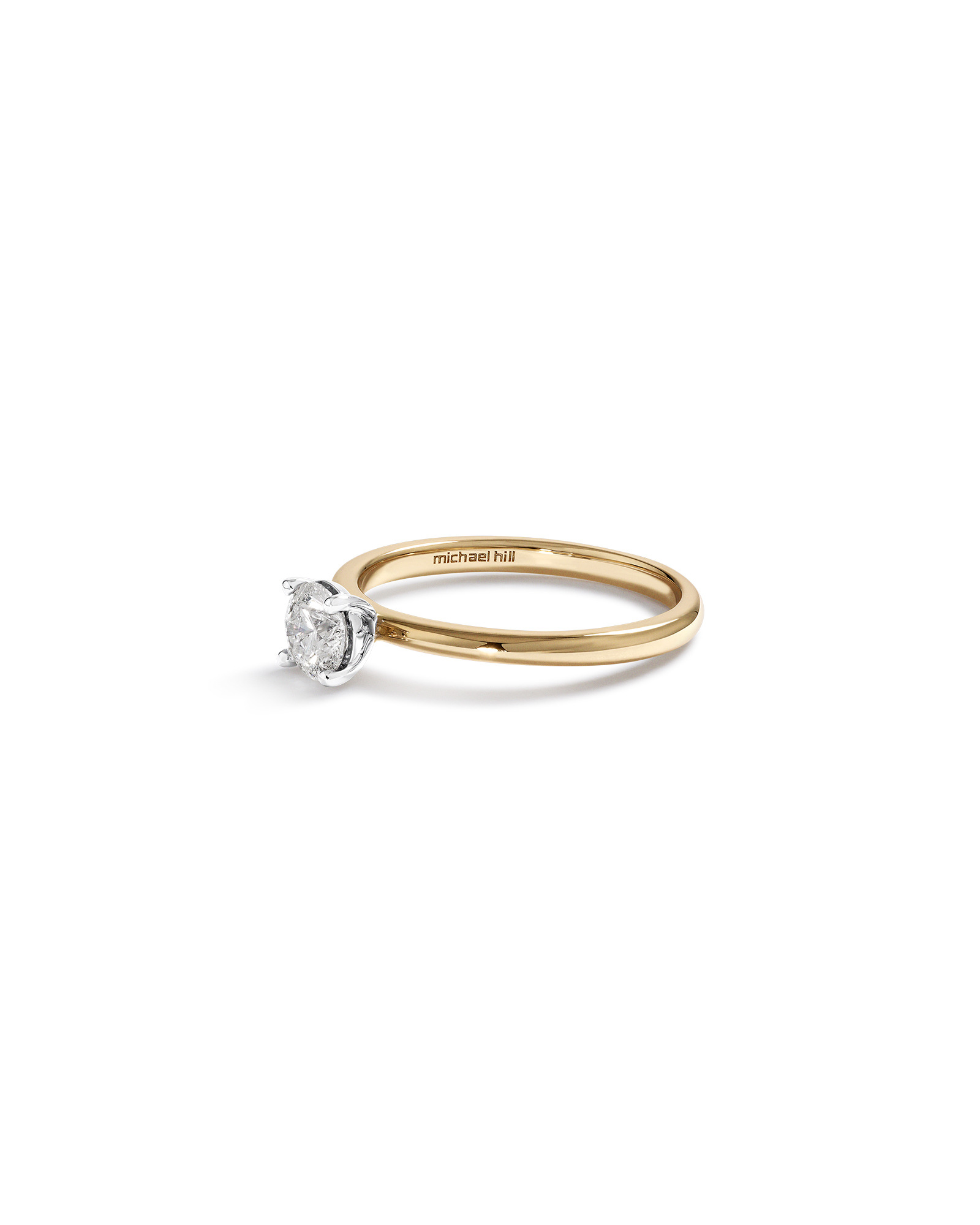 Bague de Fiançailles Solitaire en Diamant Rond Brillant 0,50 Carat TW Or Jaune et Blanc 14 kt