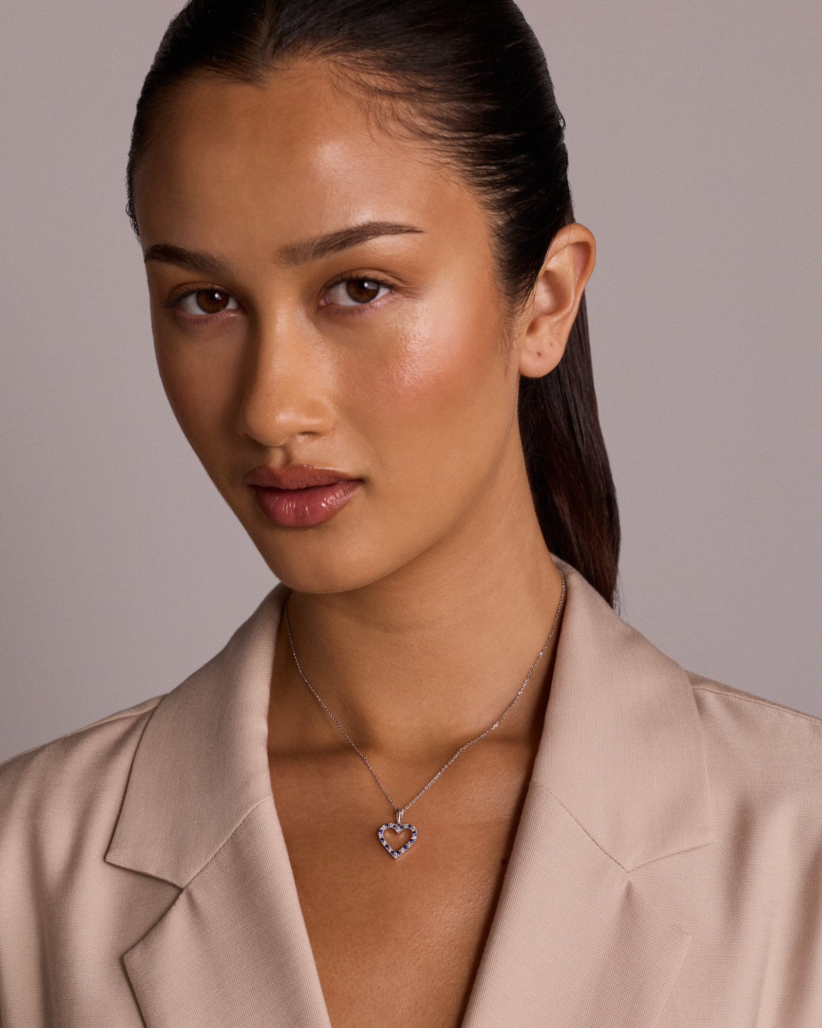 Heart Necklace with Created Blue Sapphire & 0.16 Carat TW of Diamonds in Sterling Silver