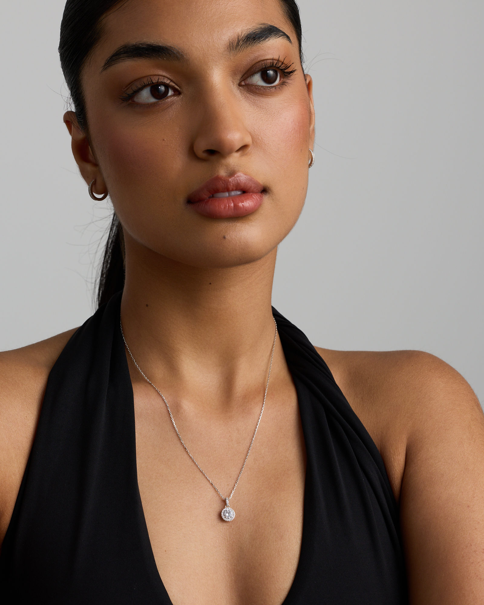 Round Brilliant Cubic Zirconia Halo Pendant Necklace in Sterling Silver