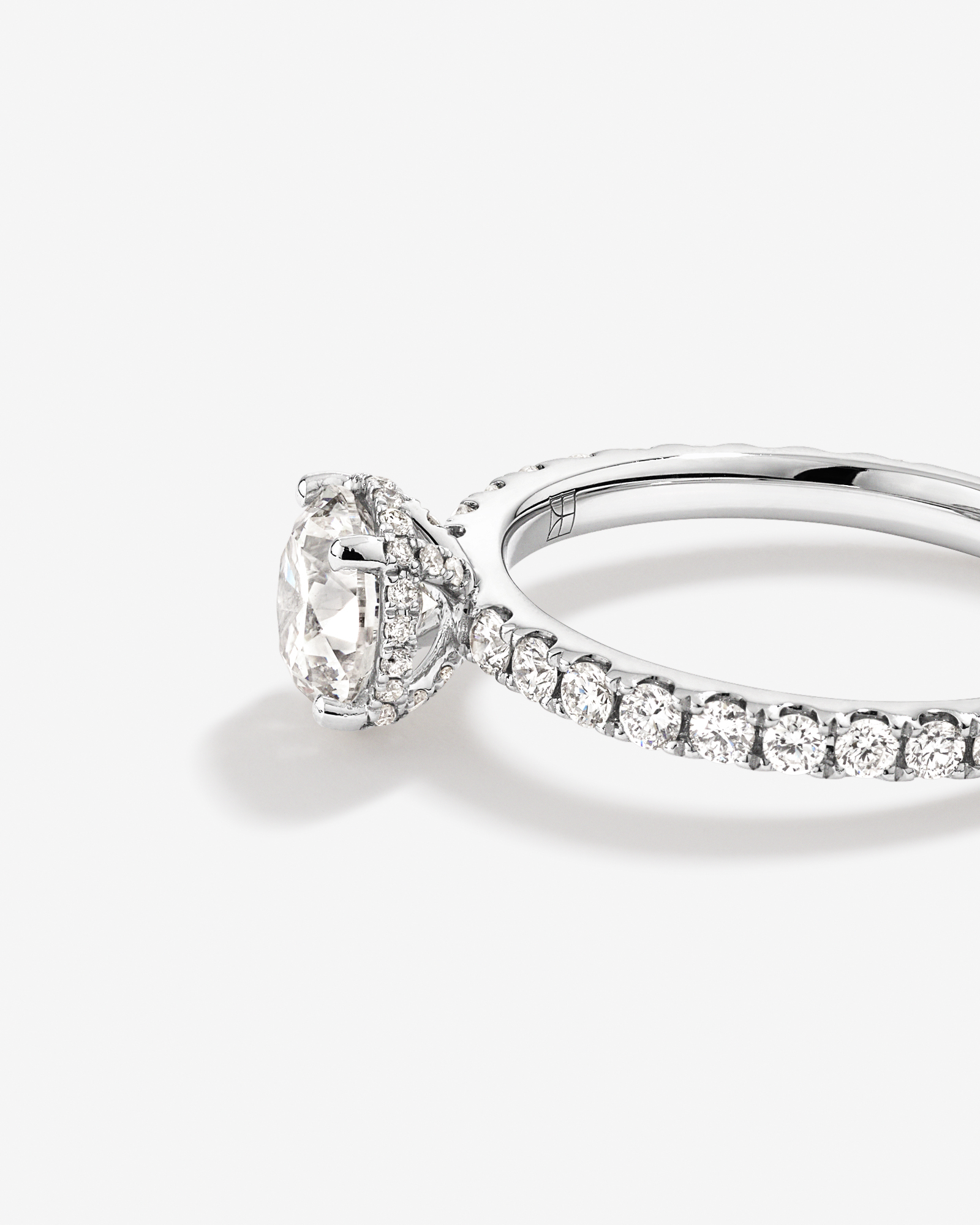 1.40 Carat TW Round Brilliant Diamond Solitaire Pave Hidden Halo Engagement Ring in Platinum