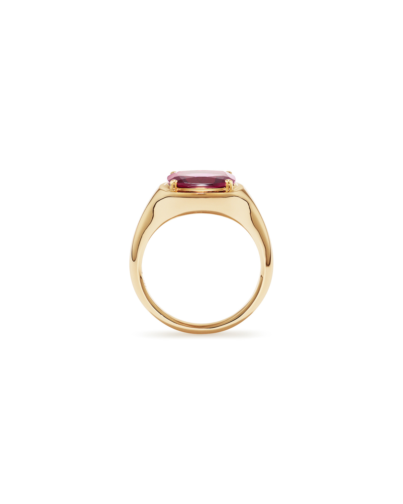 Elongated Cushion Cut Raspberry Rhodolite Garnet East-to-West Set Ring 10kt Yellow Gold