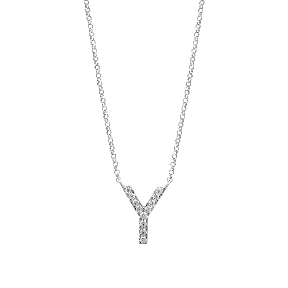 Collier à initiale Y en or blanc 10 K avec diamants totalisant 0,10 ct