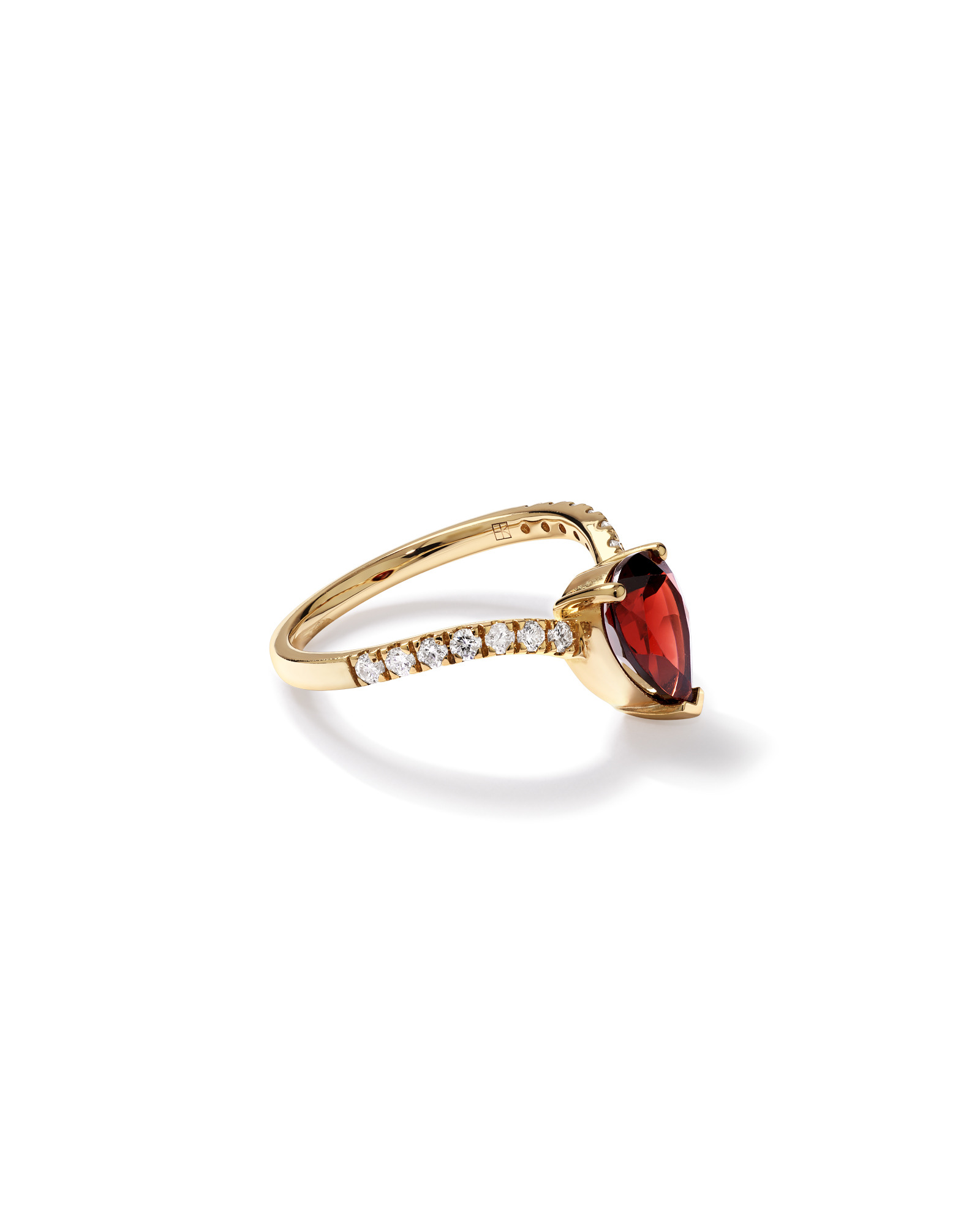 Pear-Cut Garnet Chevron Ring and 0.25 Carat TW of Round Diamonds in 10kt Yellow Gold