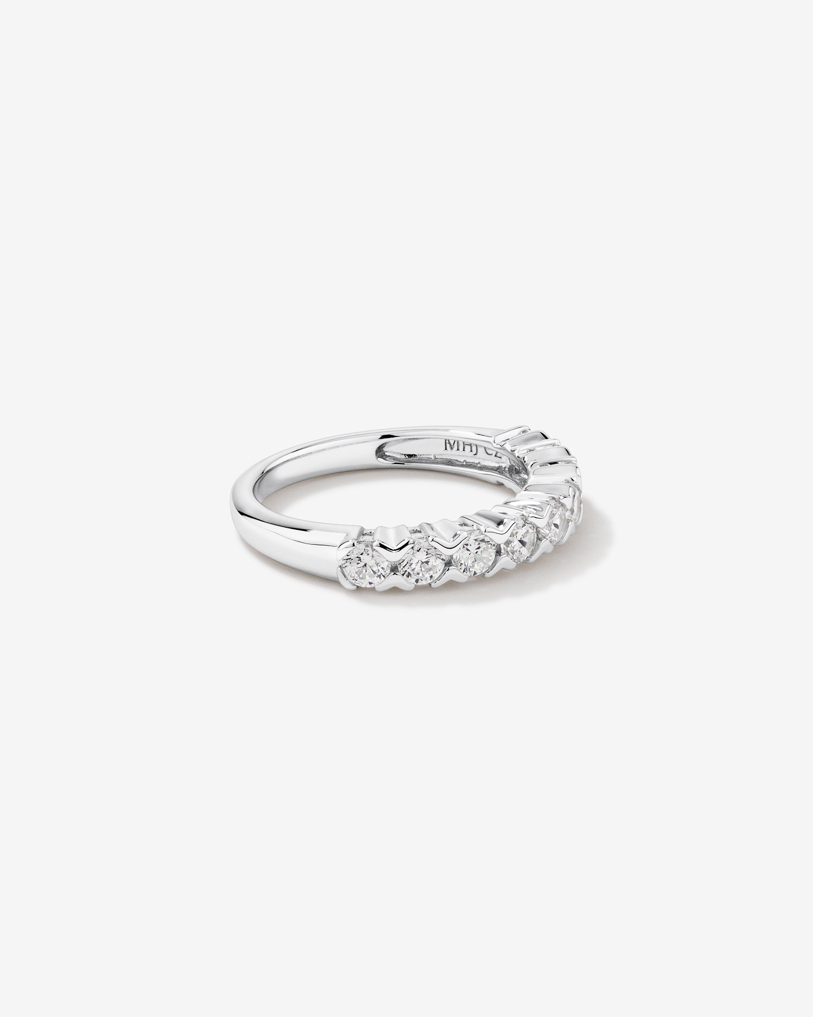 Round Cubic Zirconia Half Eternity Band in Sterling Silver