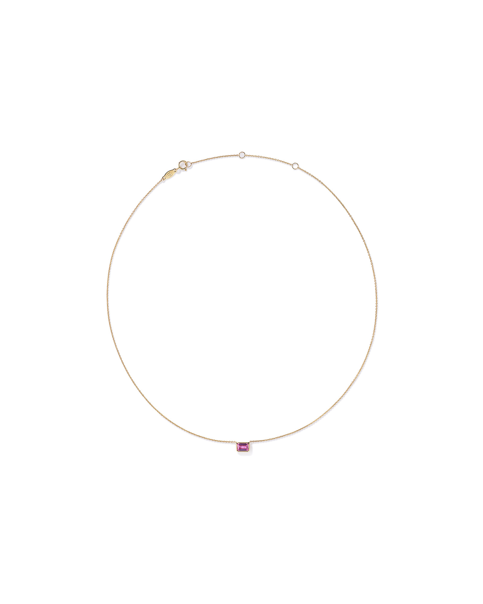 Emerald Cut Pink Created Sapphire East-to-West Set Bezel Necklace with Chain in 10kt Gold