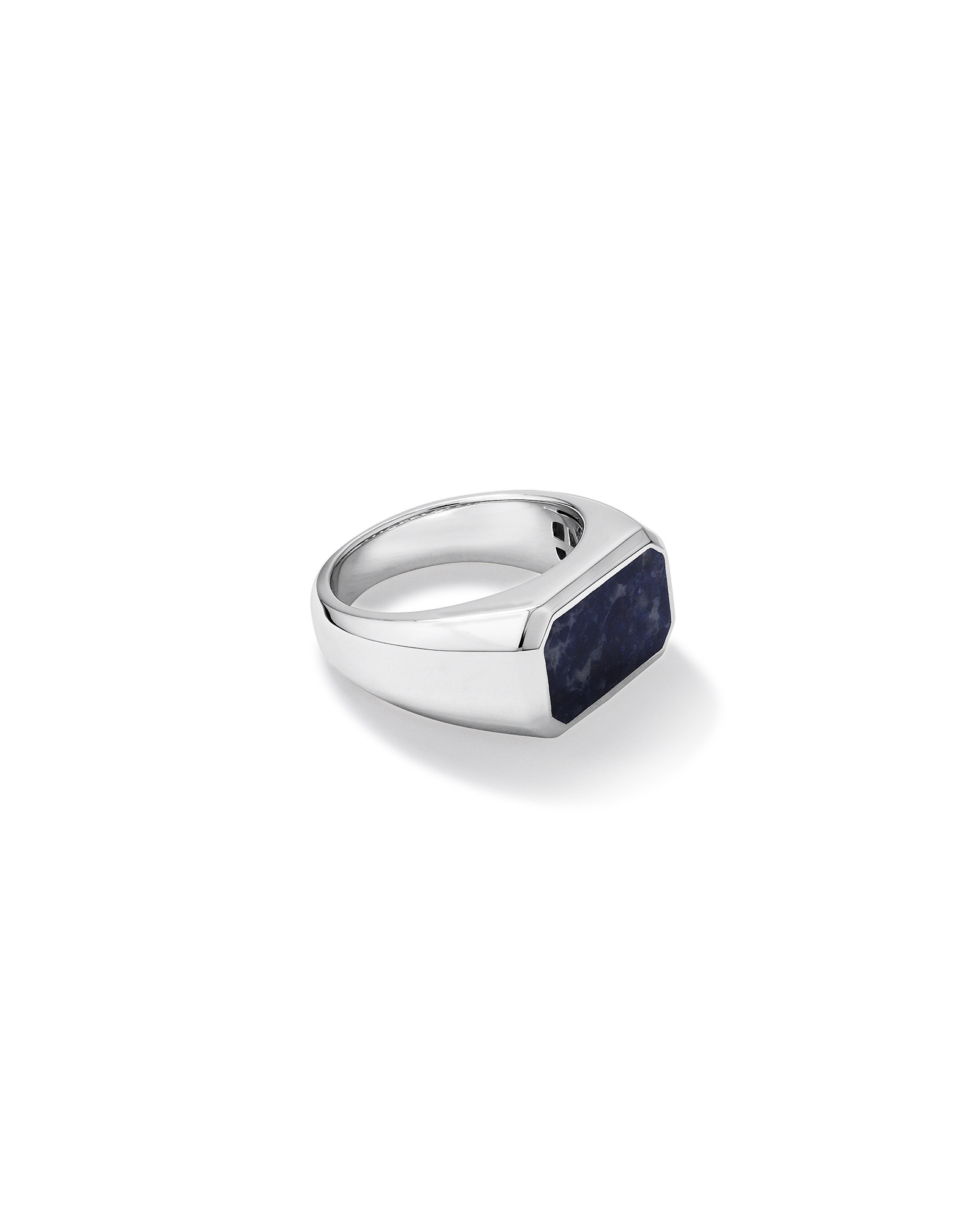 Bague chevalière rectangulaire pour homme avec pierre précieuse en sodalite bleue en argent sterling