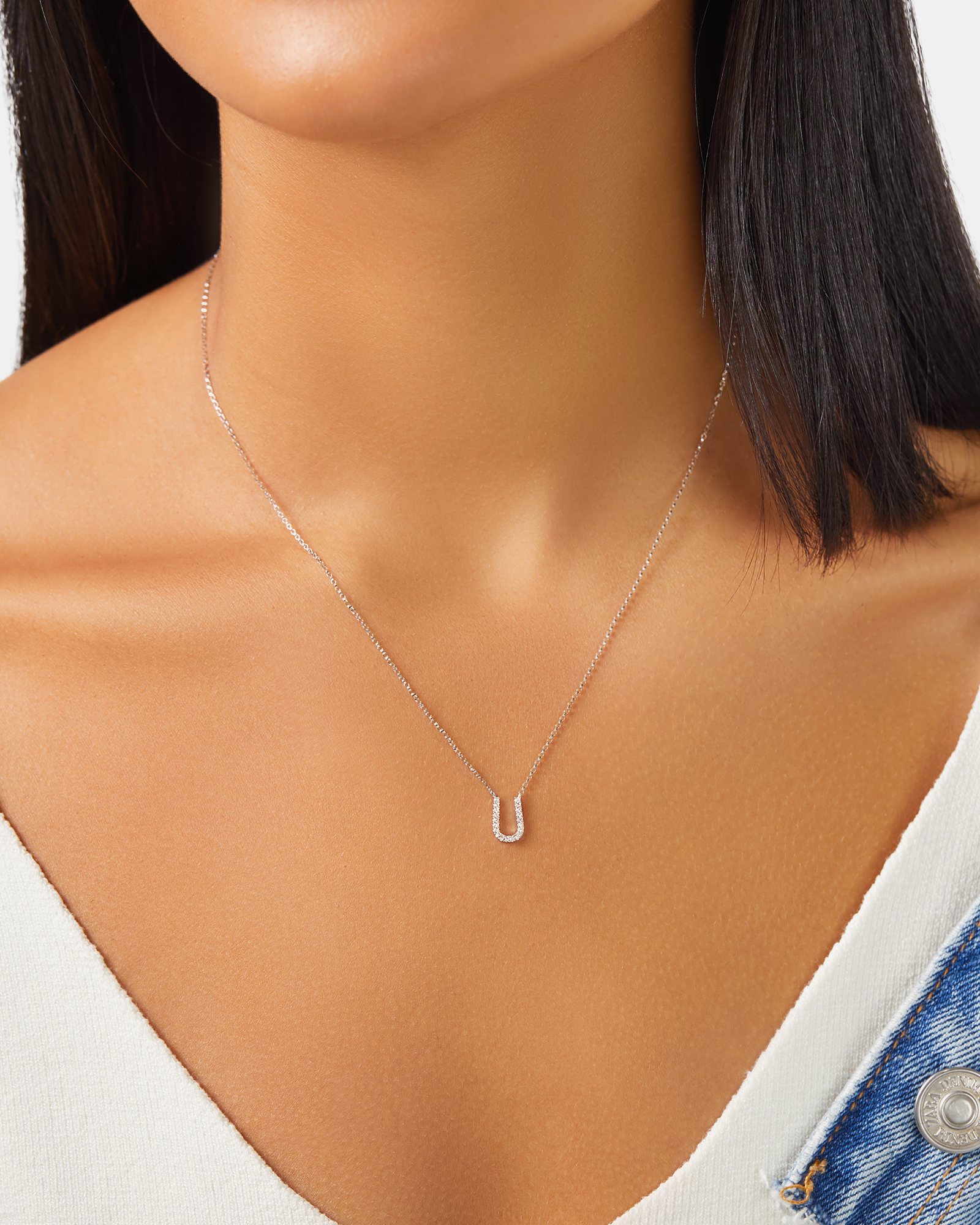U Initial Necklace with 0.10 Carat TW of Diamonds in 10kt White Gold