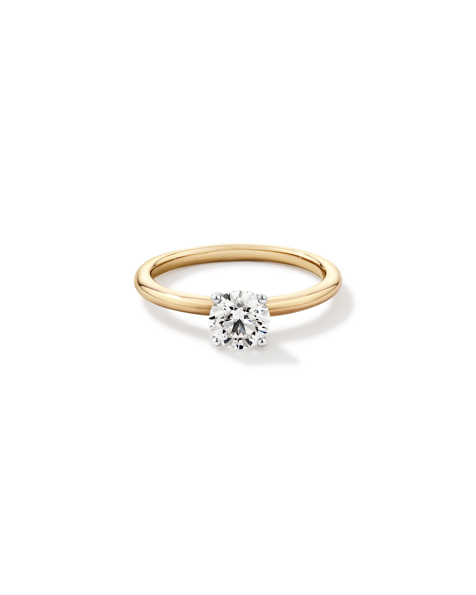 Bague de fiançailles solitaire avec diamant rond brillant culture (poids total 0,70 carat) en or jaune et blanc 14 carats