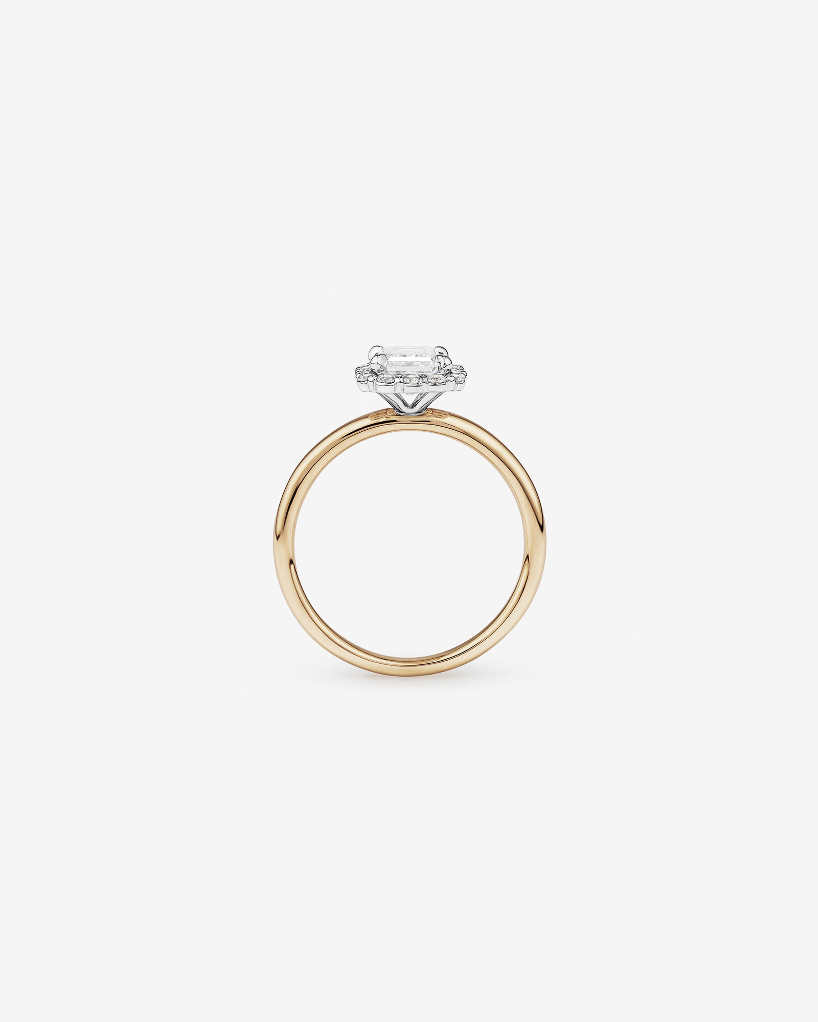 Bague de fiançailles TW Diamond Halo Émeraude taillée en laboratoire 1,46 carat or jaune et blanc 14 carats