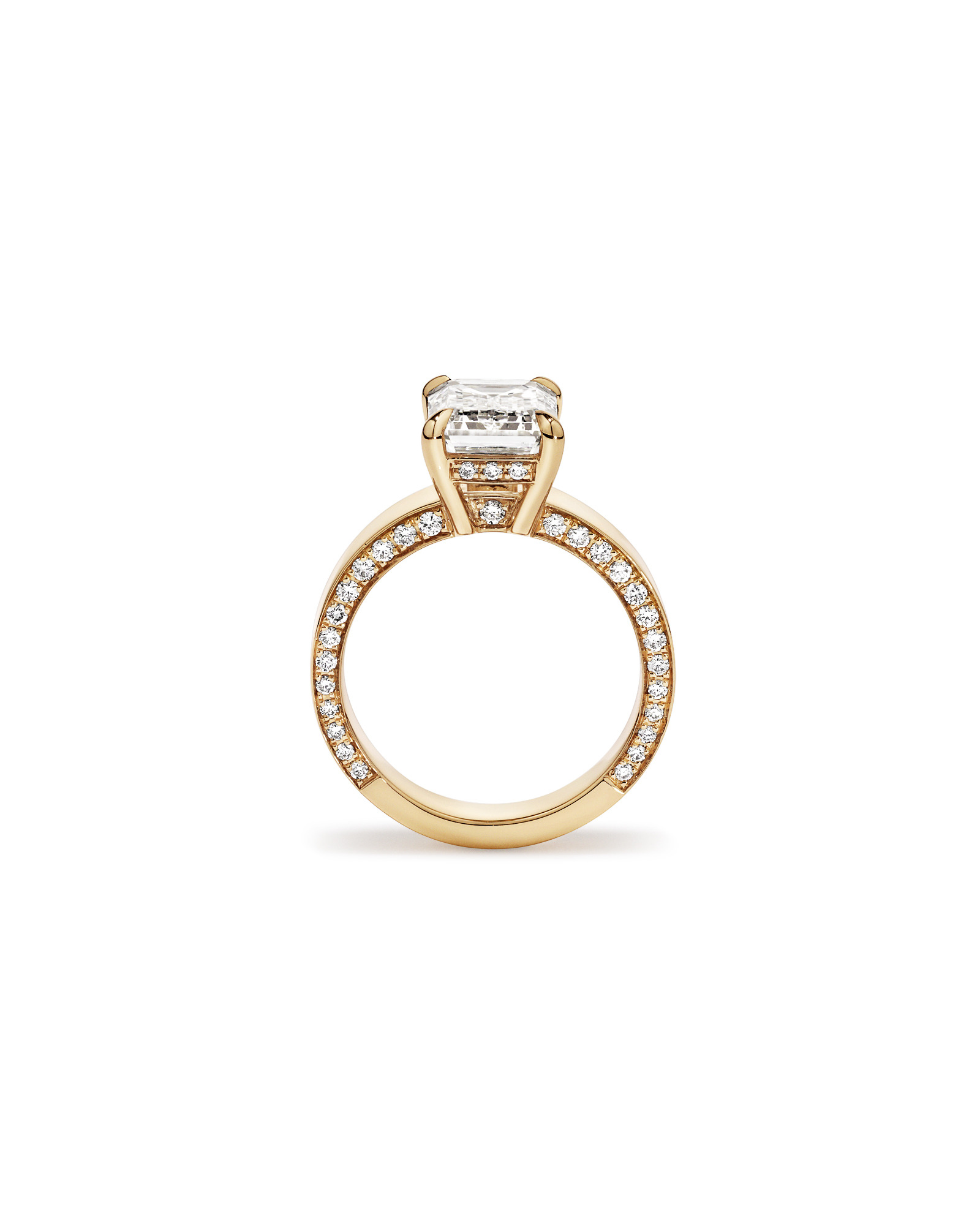 Bague de fiançailles en or jaune 18 carats avec diamant laboratoire taille émeraude 4,56