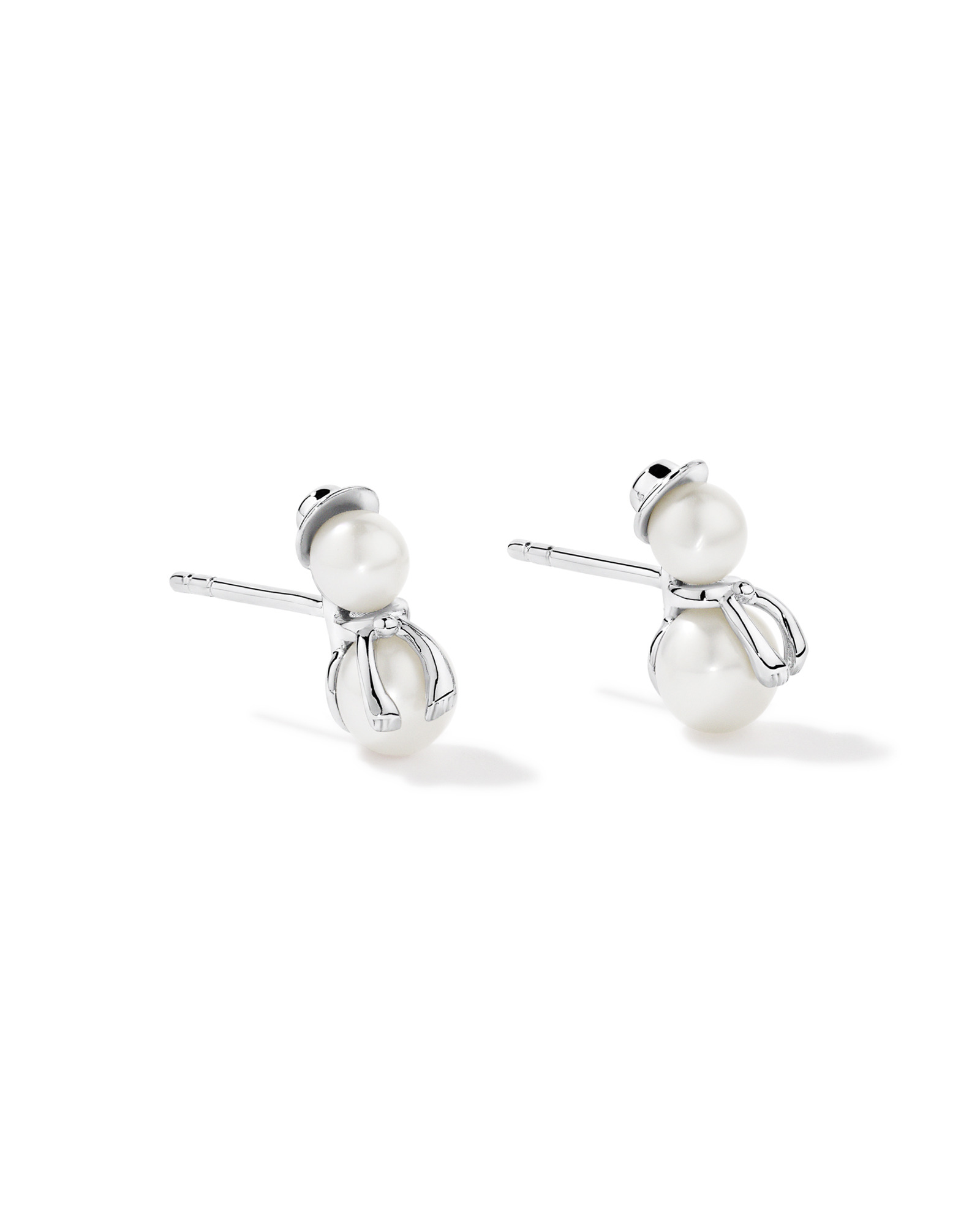 Boucles d’oreilles clous Bonhomme de neige avec perles de culture d’eau douce en argent sterling