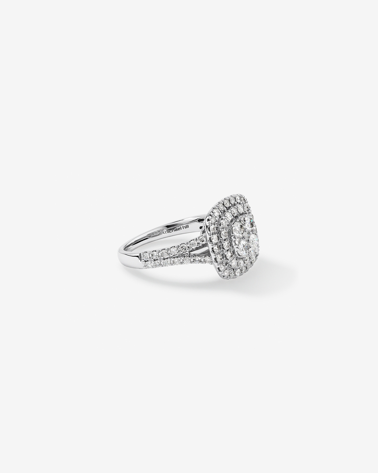 1.30 Carat TW Cushion Shaped Cluster Halo Diamond Ring in 10kt White Gold