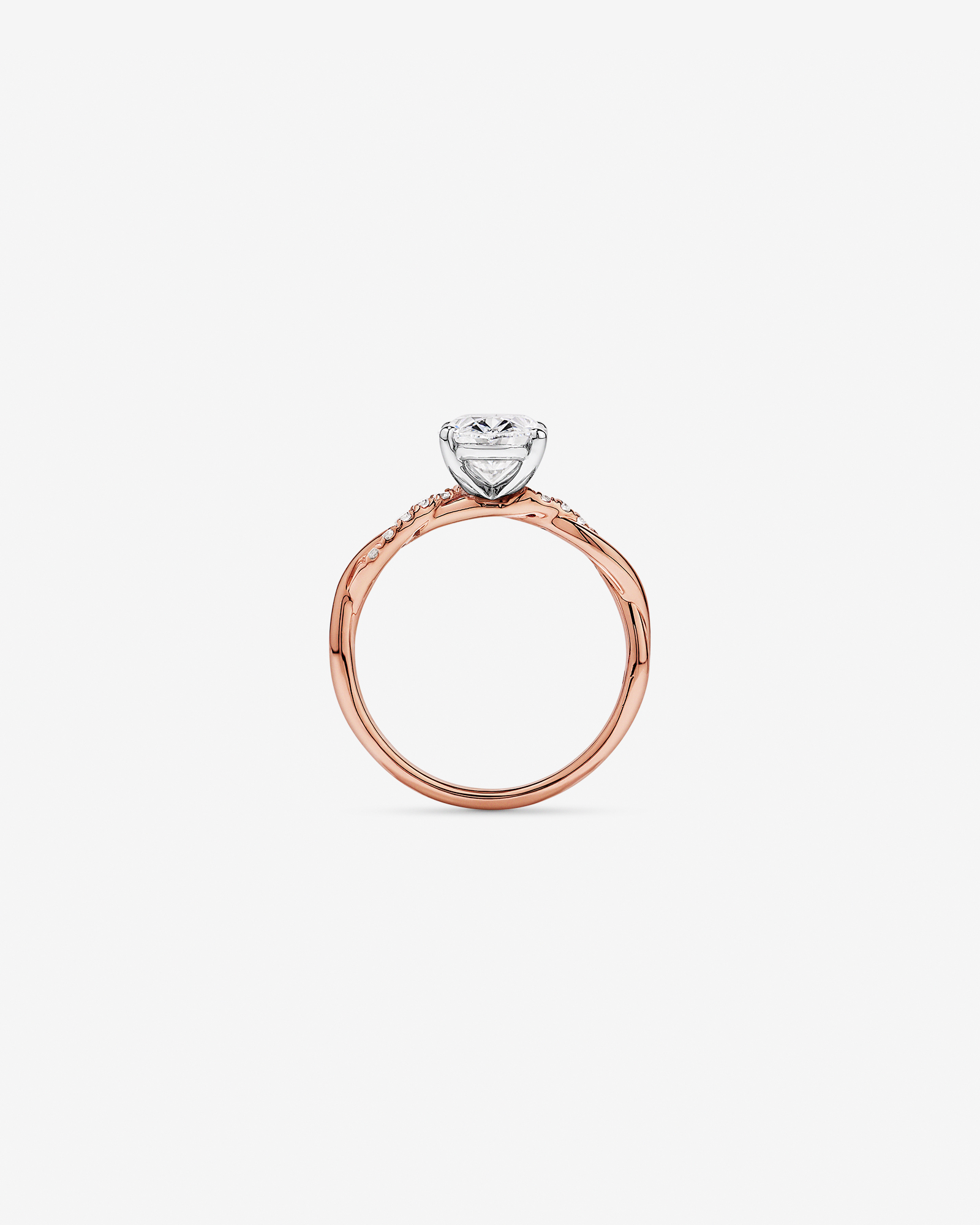 Bague de fiançailles torsadée en or rose et blanc 14 carats, sertie d'un diamant ovale 2,10 carats cultivé laboratoire