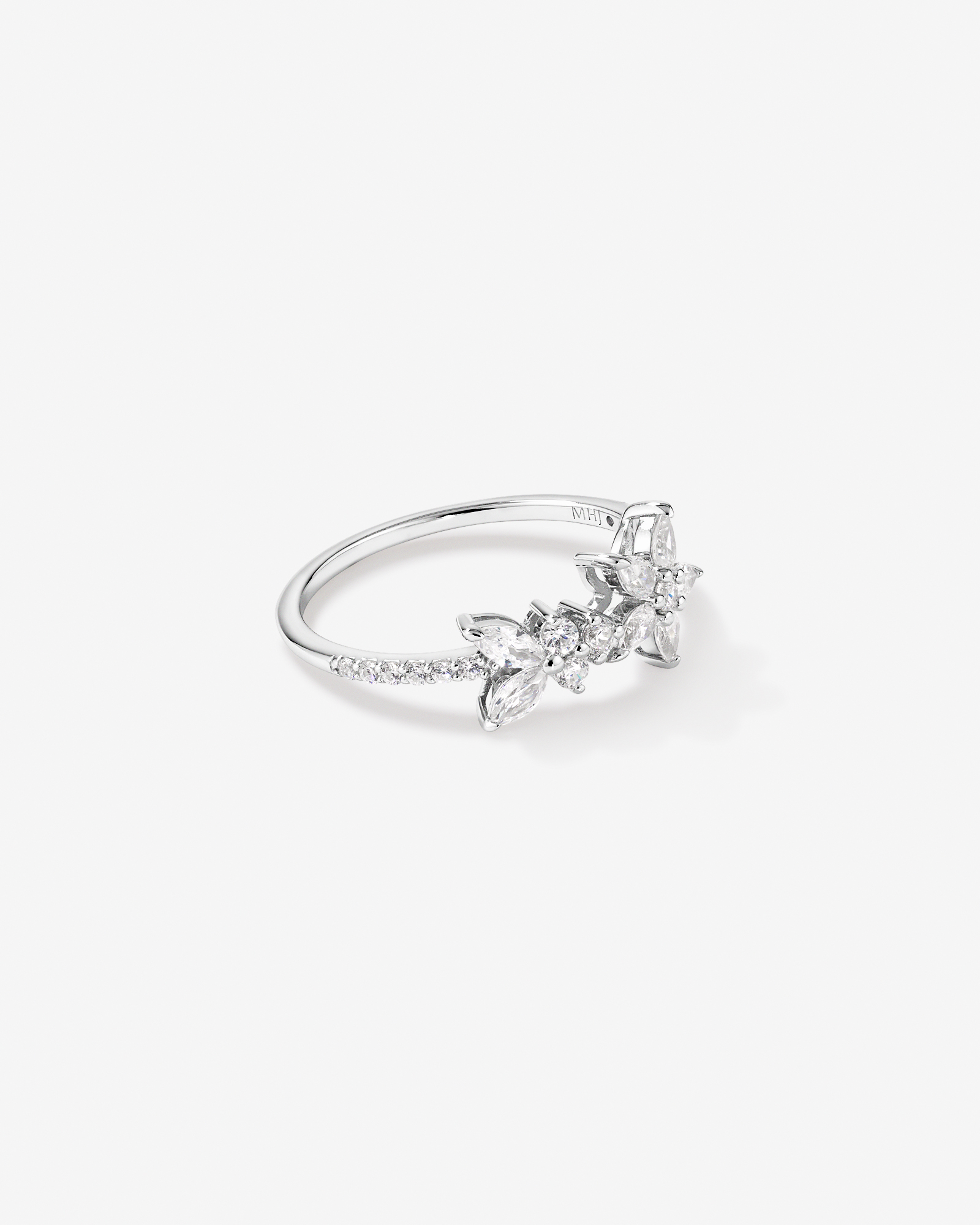 Floral Pavé Ring with Cubic Zirconia Sterling Silver