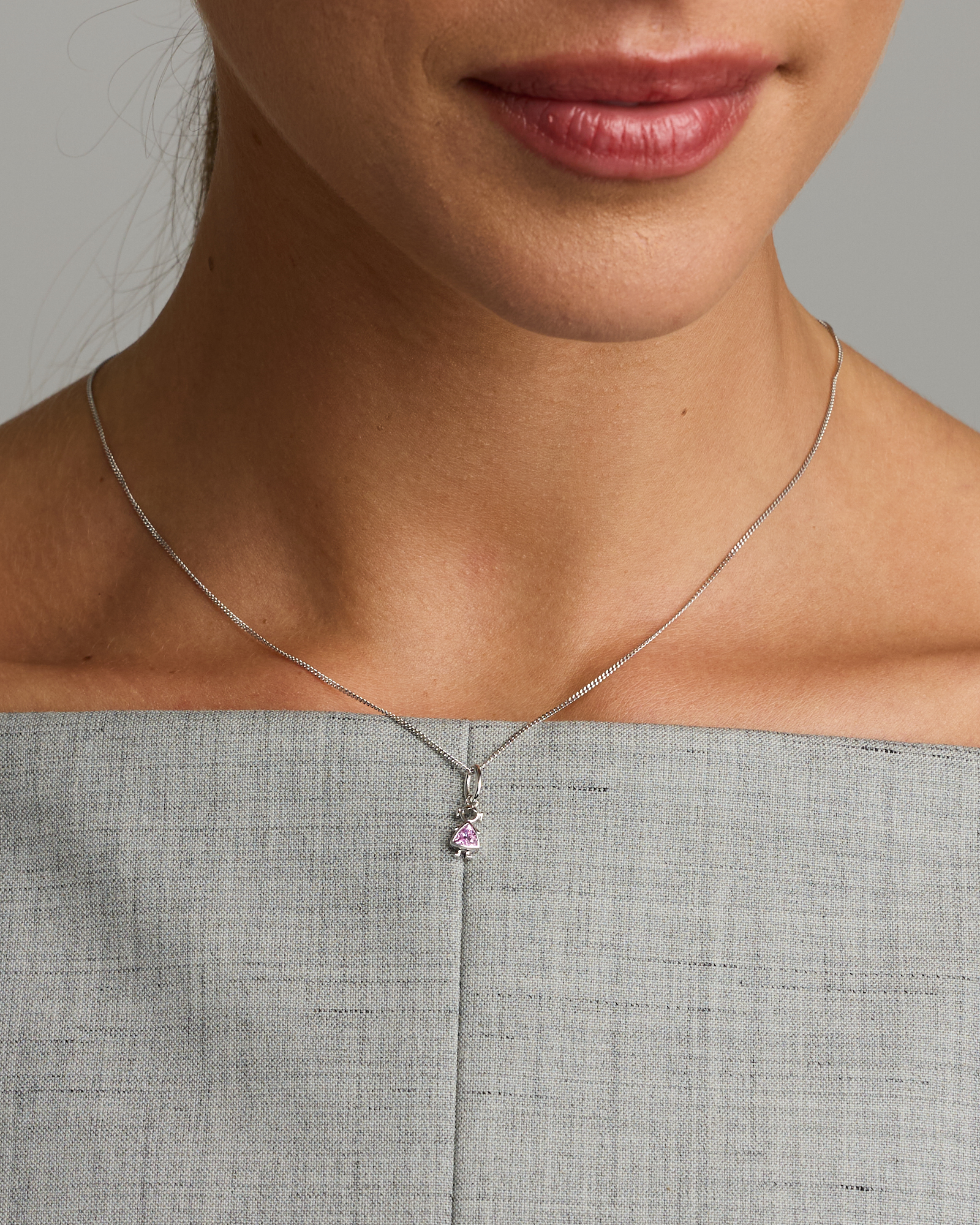 Created Pink Sapphire Girl Pendant in Sterling Silver