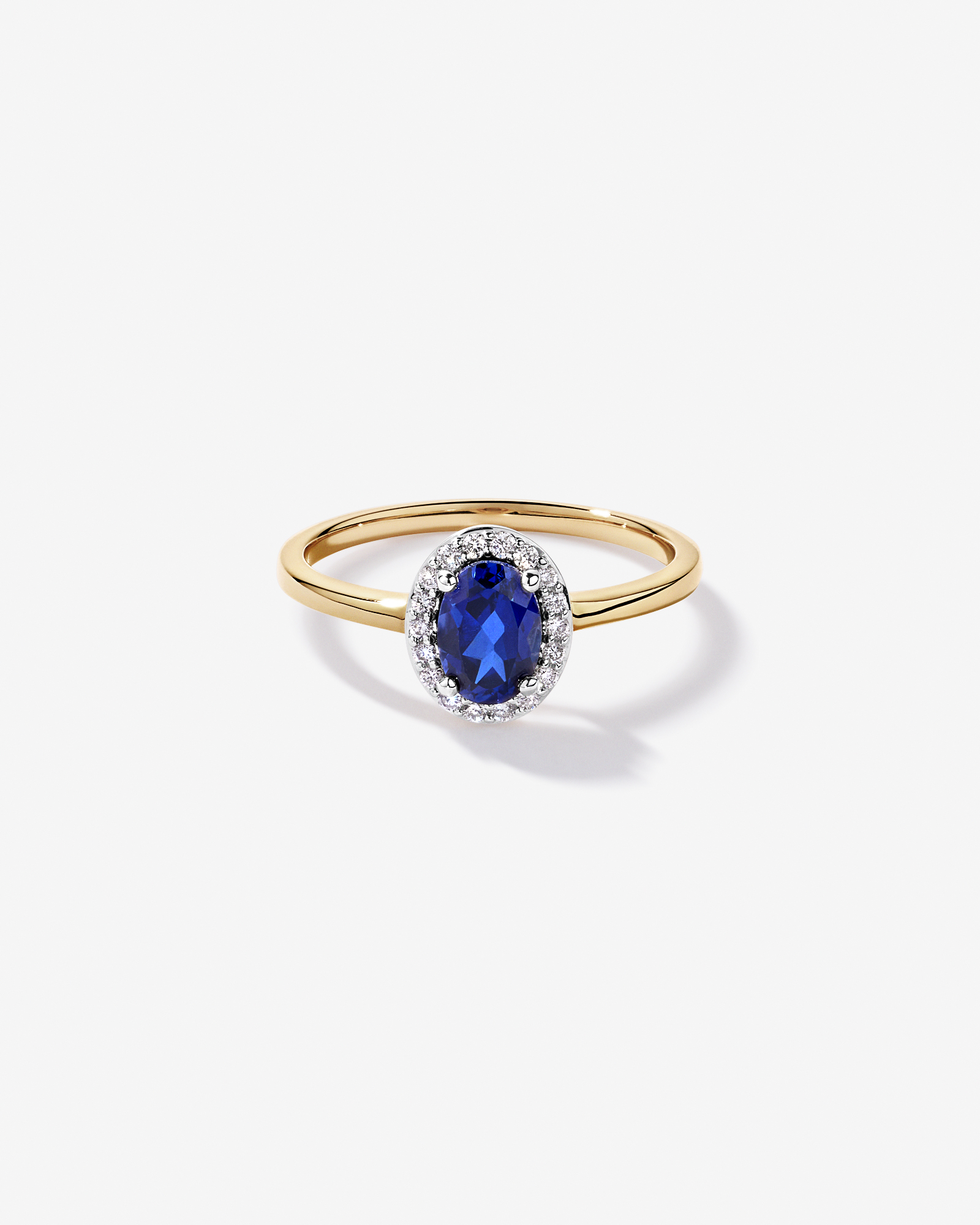 Création de la bague halo en diamant TW 0,10 carat cultivée laboratoire saphir et or jaune 10 carats Rhodium