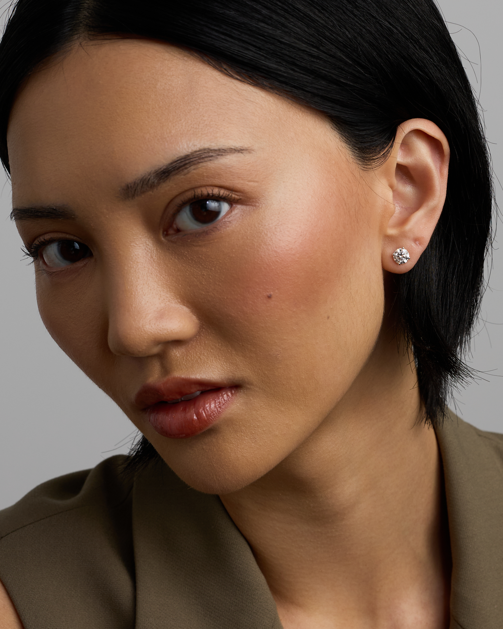 Carat TW Laboratory-Grown Diamond Solitaire Stud Earrings in 14kt White Gold