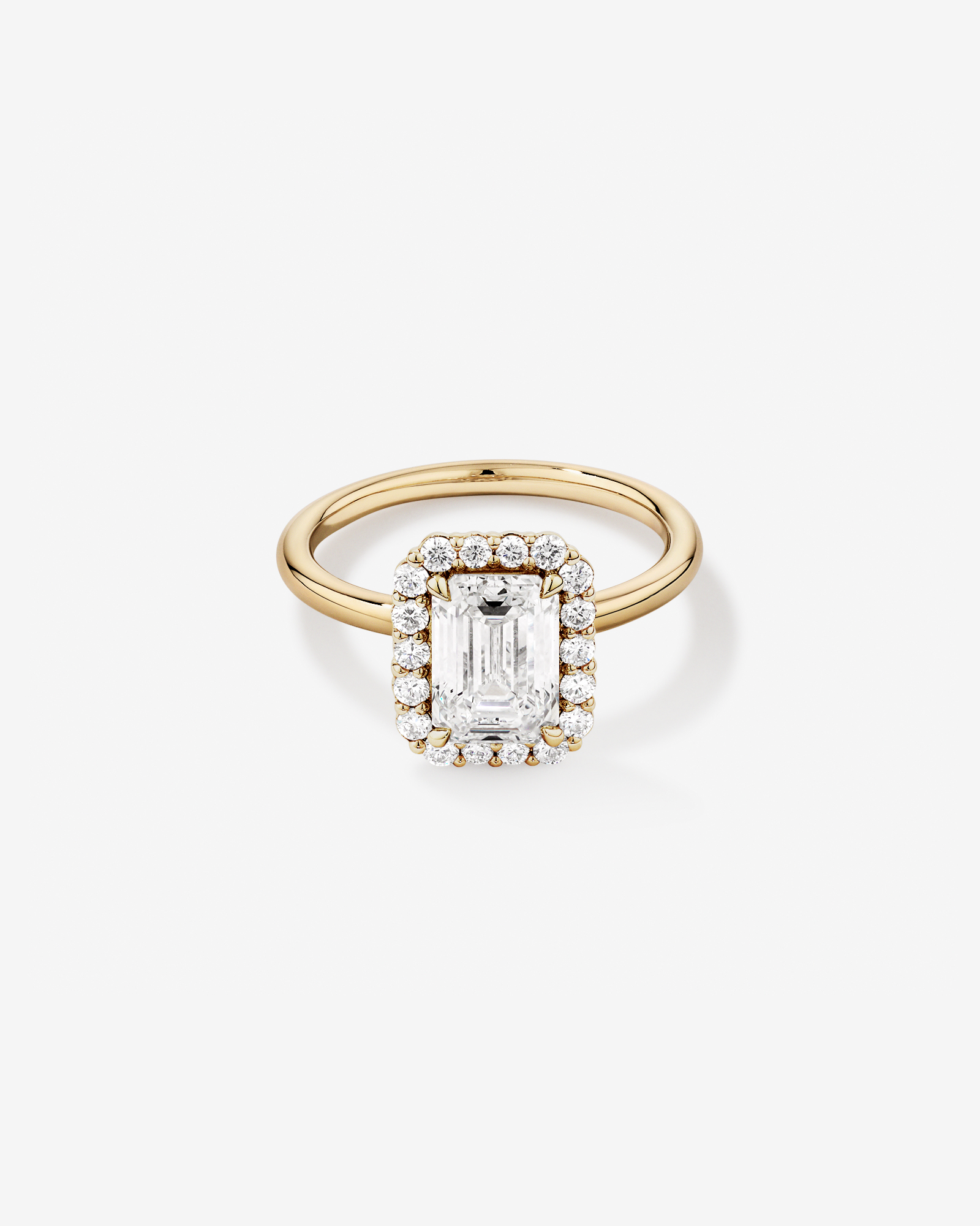 2.34 Carat TW Emerald Cut Laboratory-Grown Diamond Halo Engagement Ring in 14kt Yellow Gold
