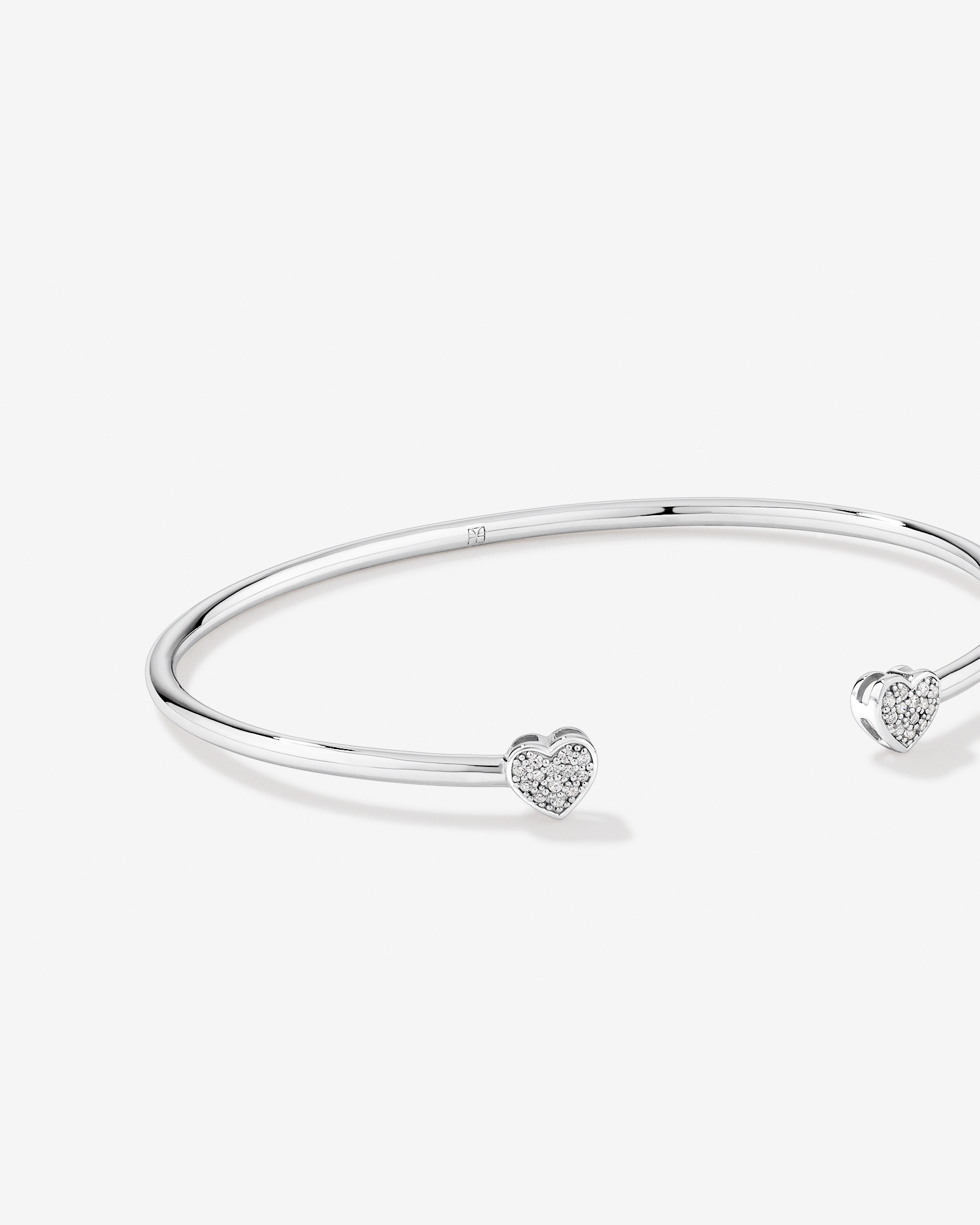 Pavé Set Cubic Zirconia Puff Heart Open Cuff Bangle in Sterling Silver