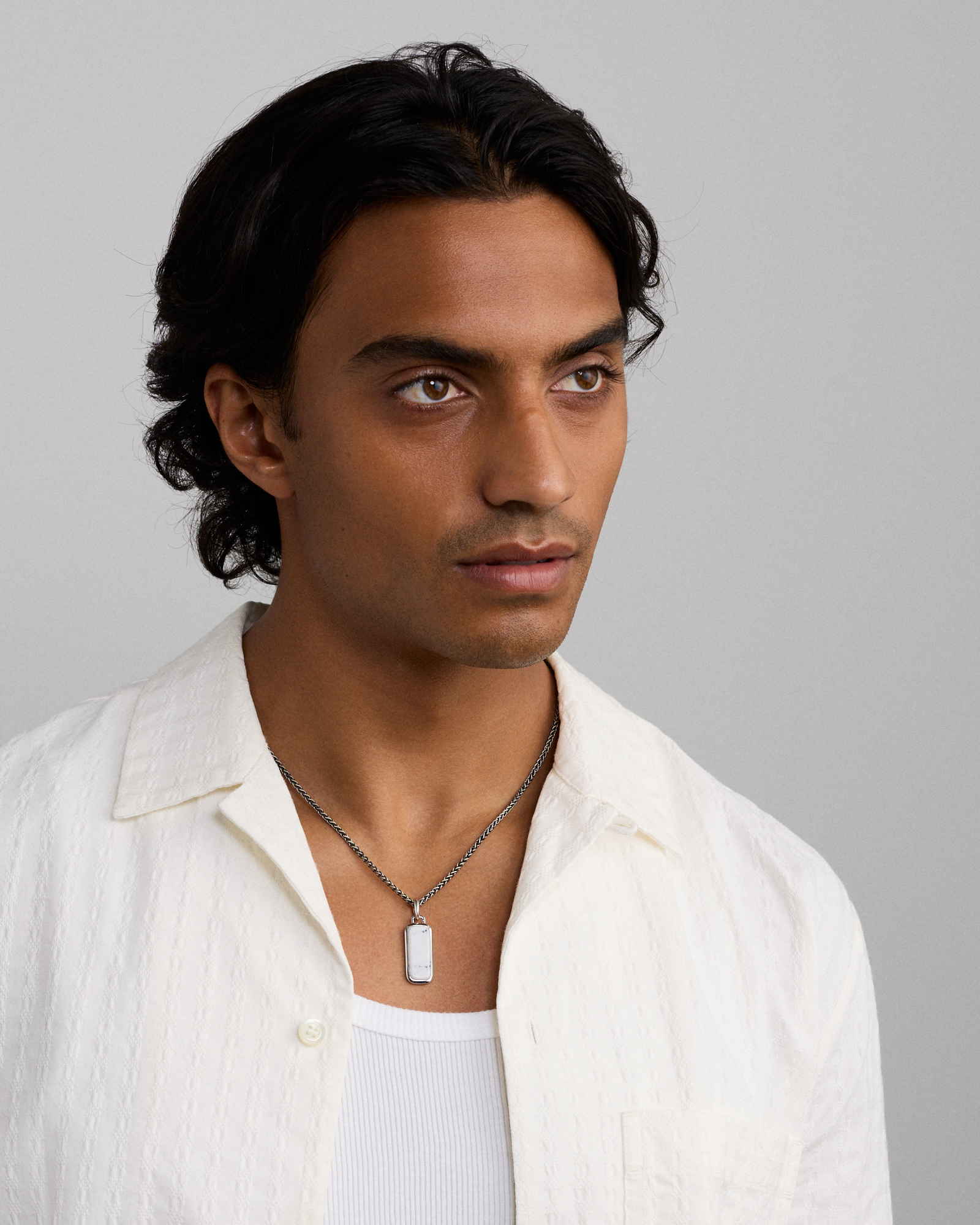 Howlite Oblong Pendant in Sterling Silver