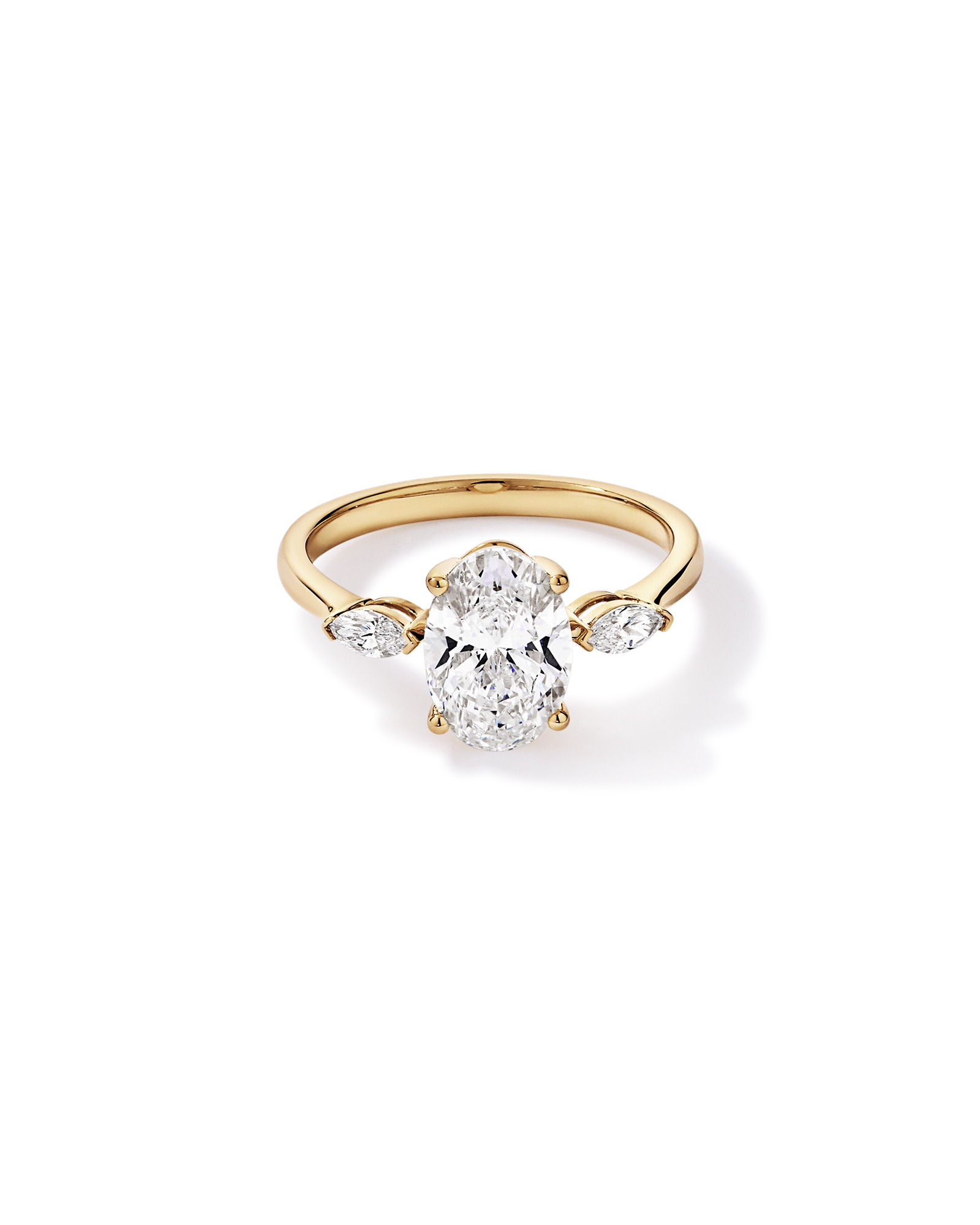 2.18 Carat TW Laboratory-Grown Diamond Oval and Marquise Three-Stone Ring 14kt Yellow Gold