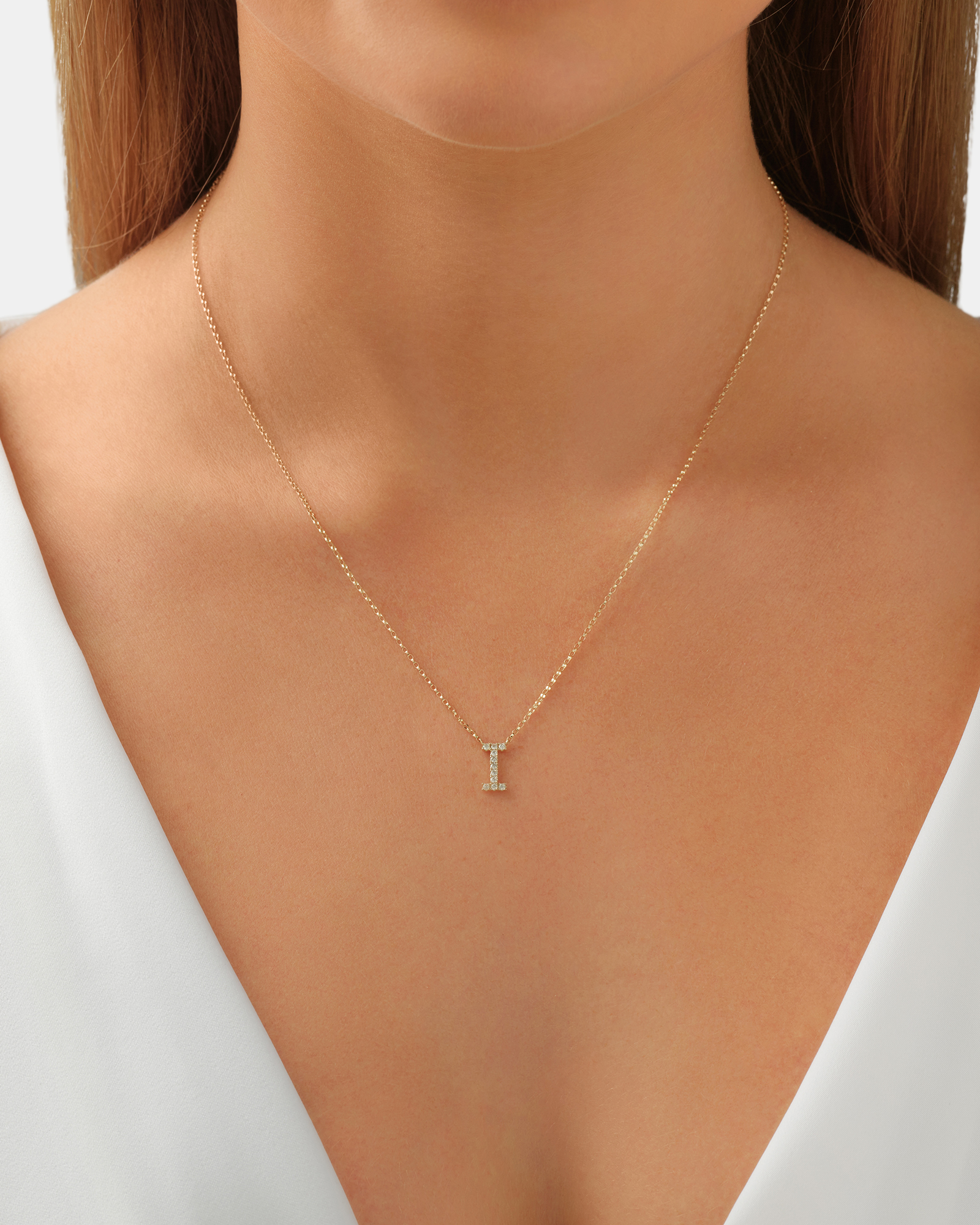 "I" Initial Necklace with 0.10 Carat TW of Diamonds in 10kt Yellow Gold
