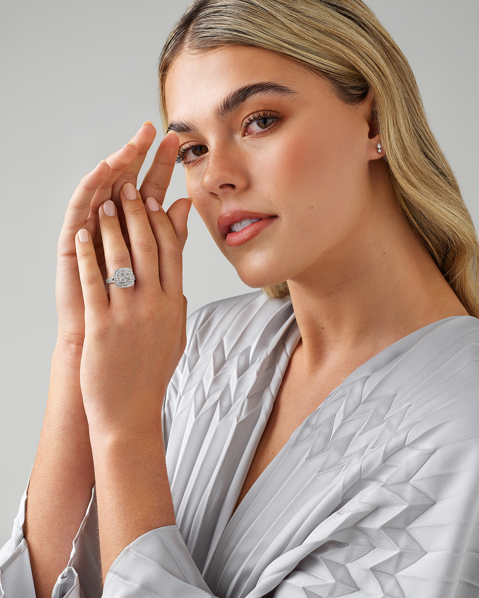 1.30 Carat TW Cushion Shaped Cluster Halo Diamond Ring in 10kt White Gold