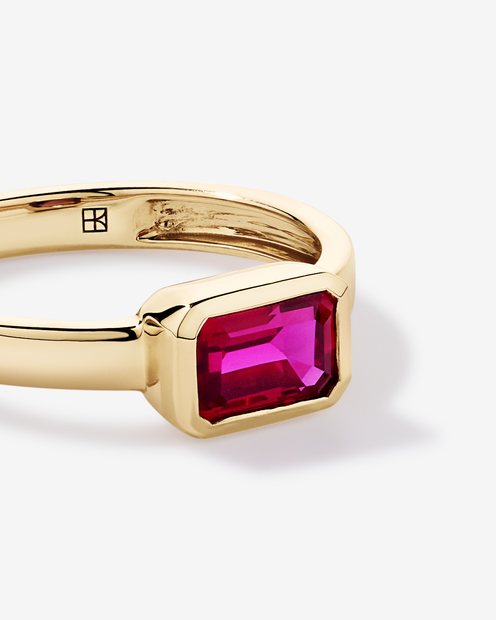 Created Ruby Bezel Ring 10kt Yellow Gold