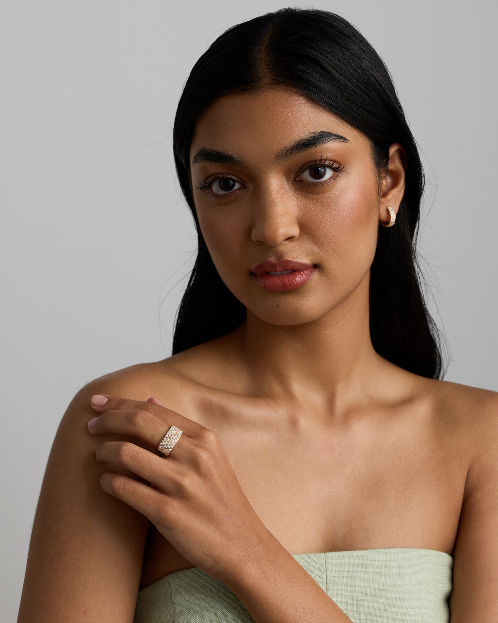 1.00 Carat TW Diamond Two-Row Huggie Earrings in 10kt Yellow Gold