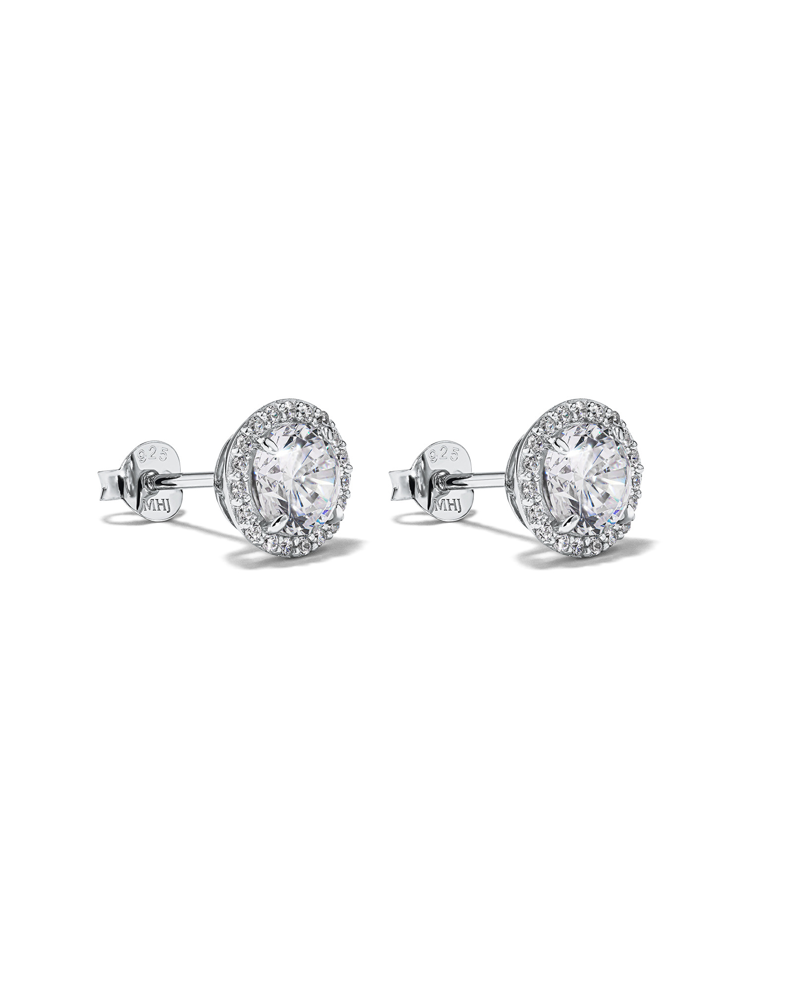 Boucles d'Oreilles Clous Halo en Zircon Cubique Rond Brillant en Argent Sterling