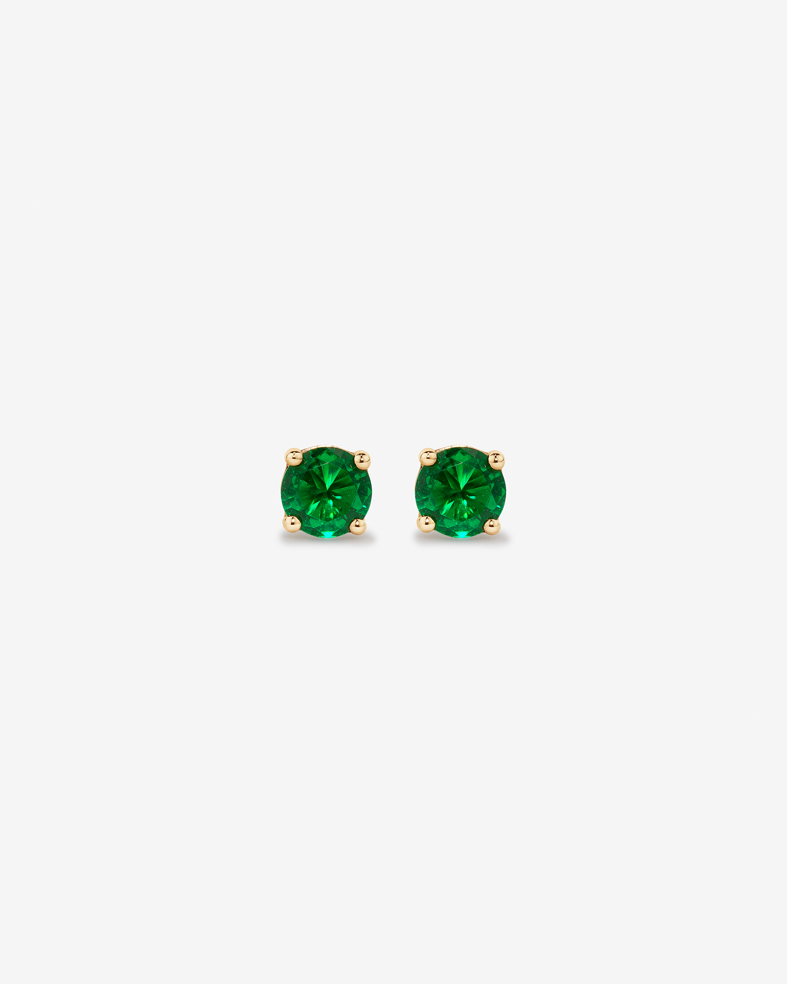 Stud Earrings with Green Created Emerald in 10kt Yellow Gold